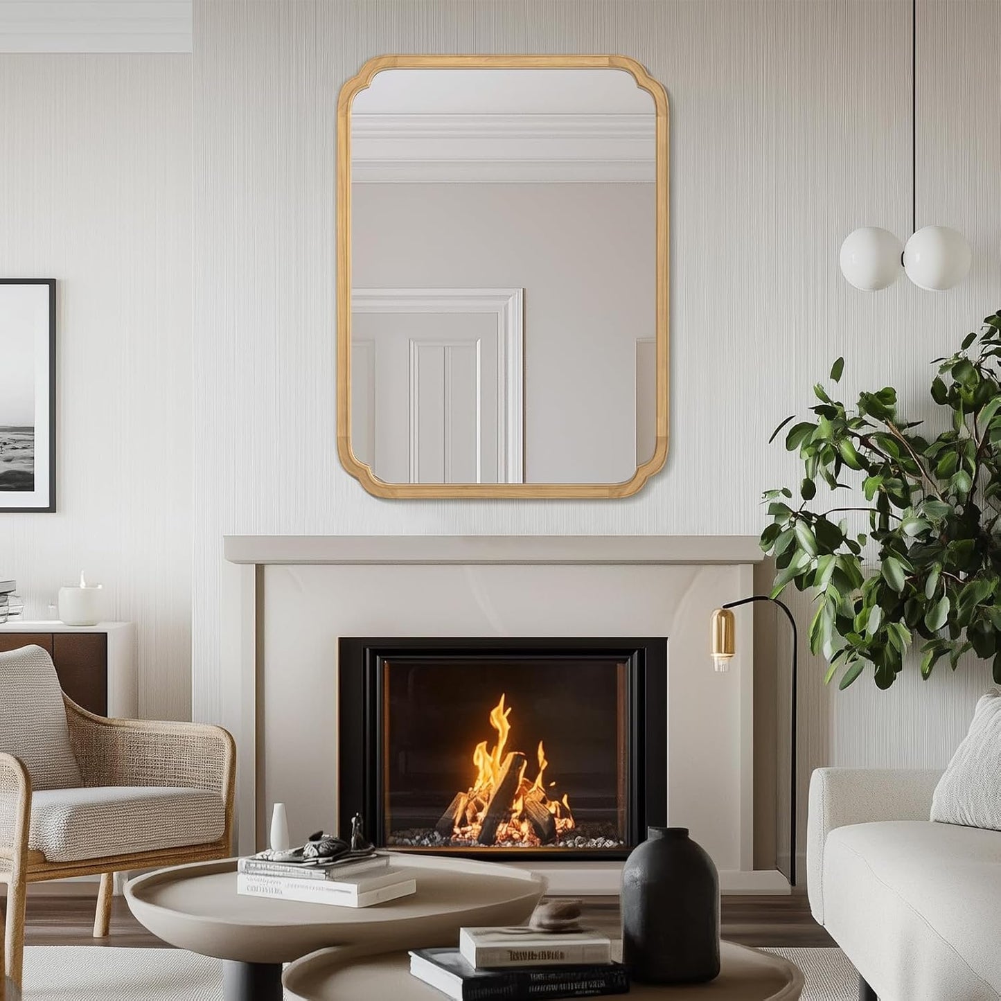 WallBeyond 30" x 40" Rounded Corner Arch Wall Mirror with Wood Frame for Entryway, Living Room or Bedroom Home Decor - Light Woodgrain [30 x 40 inches, Natural Color]