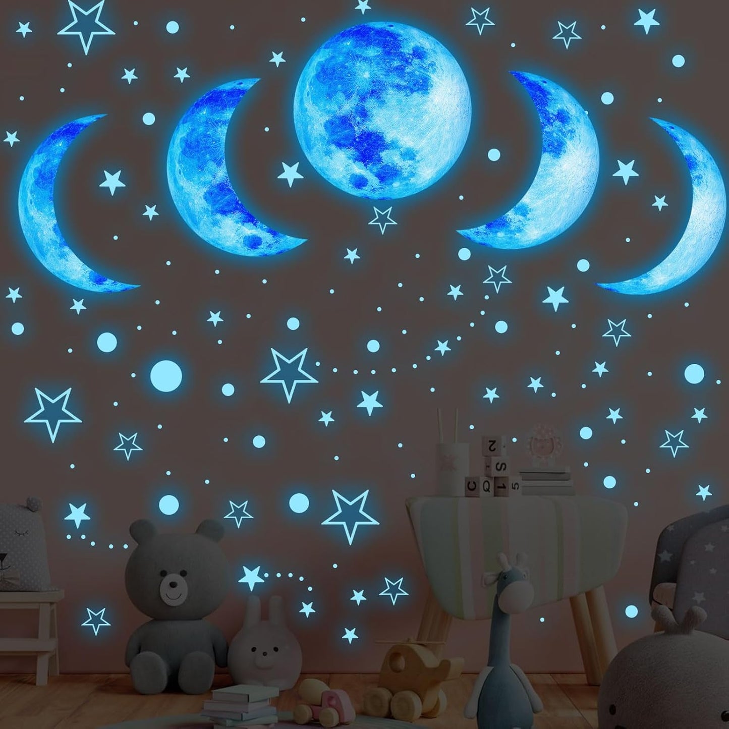 Glow in The Dark Starry Sky Moon and Stars Wall Decals,Glowing Galaxy Stars Space Planet Ceiling Wall Stickers for Boys Girls Bedroom Kids Baby Nursery Living Room Decoration