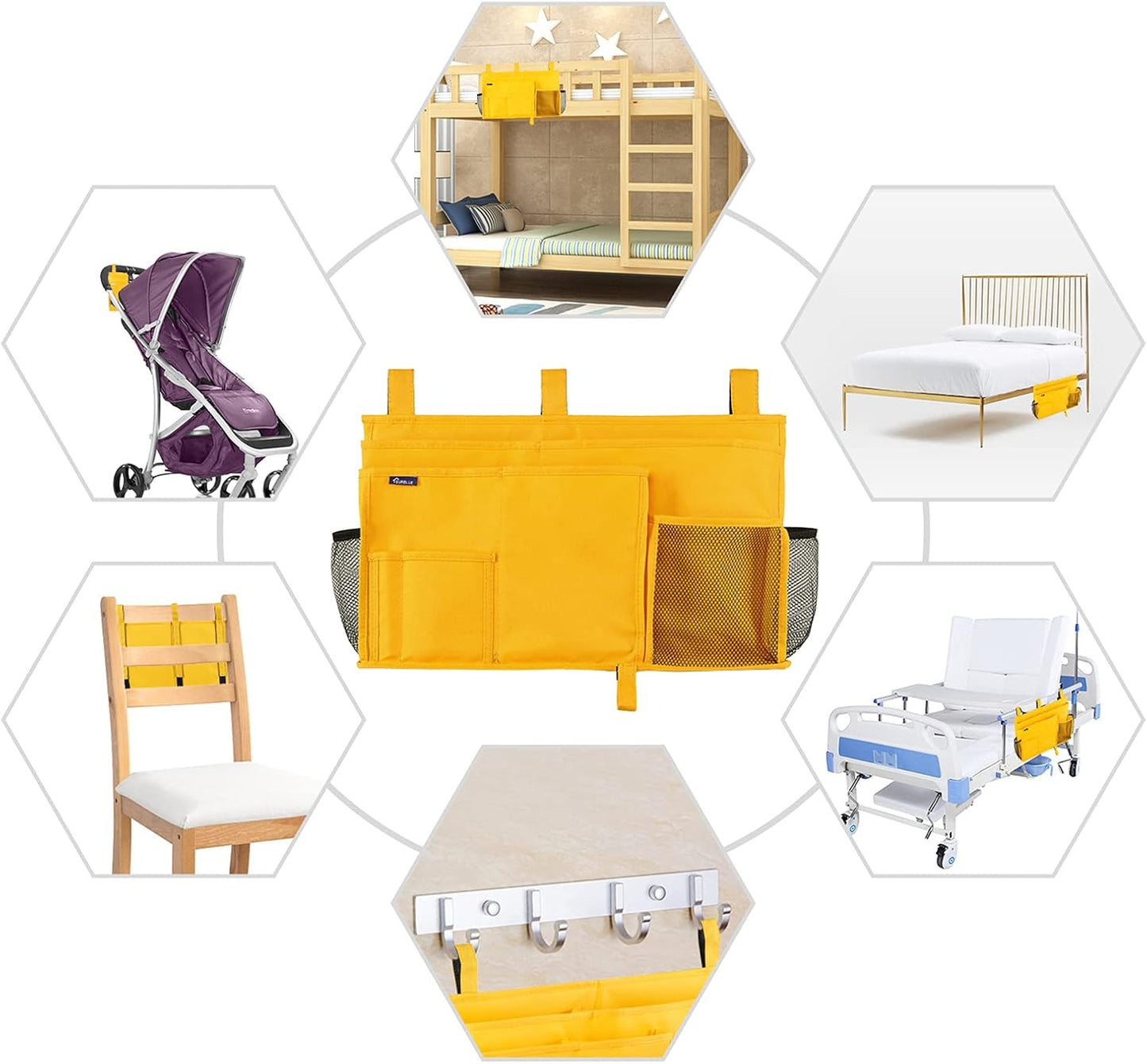 Surblue Caddy Hanging Organizer Bedside Storage Bag for Bunk and Hospital Beds, Yellow, L