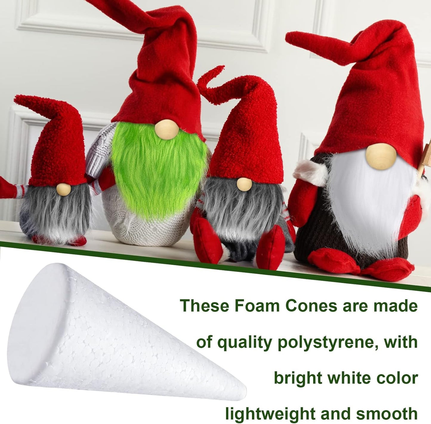 60 Pcs Gnomes Beard Sets Faux Fur Pre Cut Gnomes Beard Foam Cone Foam Handmade Wood Balls for Halloween Christmas Day Crafts(White, Green, Gray)