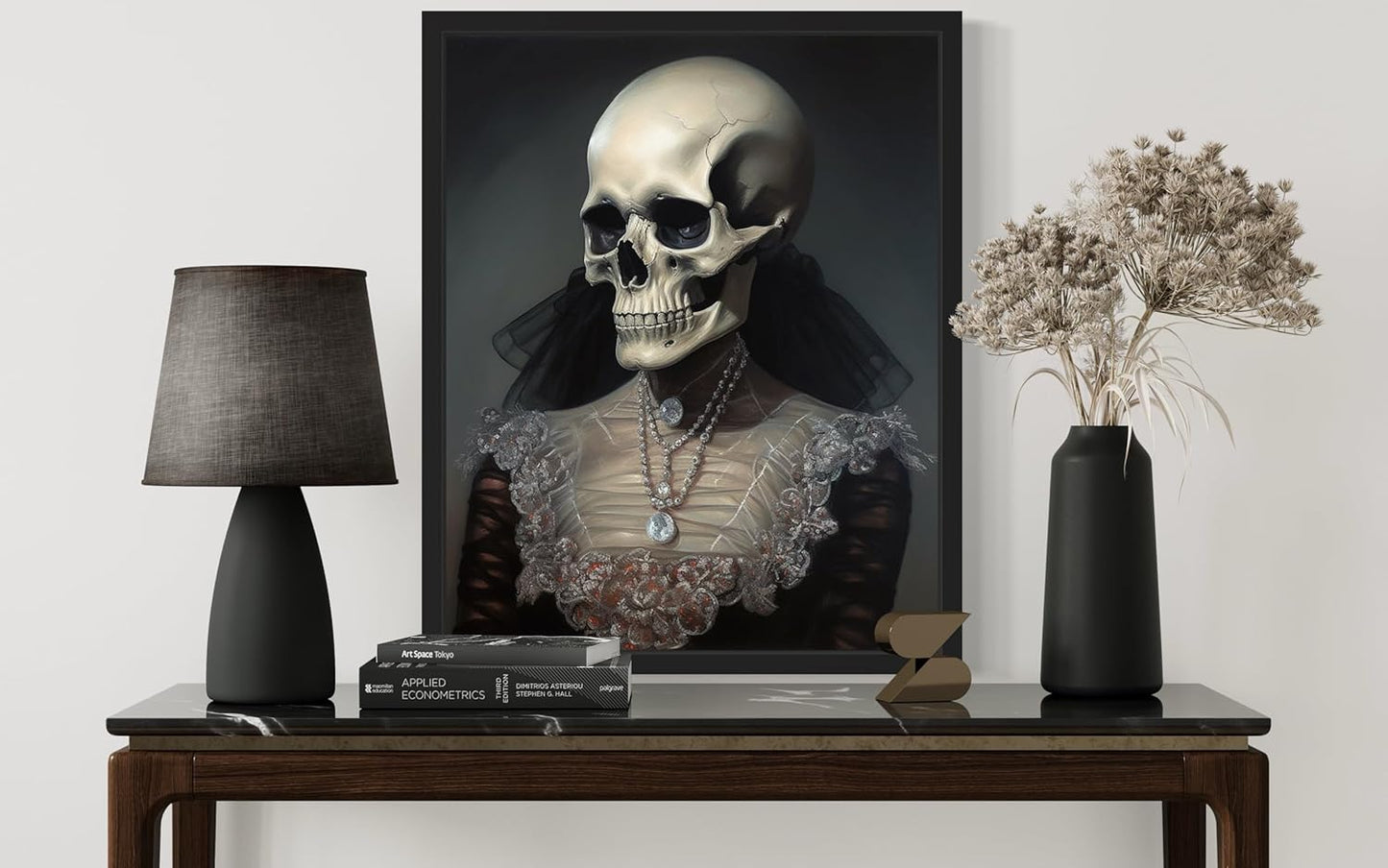 Female Skull Poster Art Print, Halloween Scary Vintage Wall Art Academia Spooky Painting Decoration for Horror Prints, Gothic Posters Bedroom Decor 89 (Female Skull, 16 x 20 inches, Black Frame)