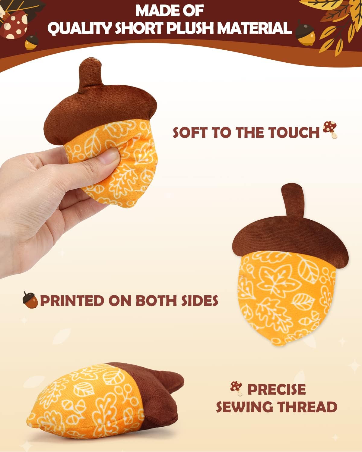 5PCS Fall Stuffed Acorns Plush Decorations 4.5'' x 3.5'' Autumn Fabric Acorn Decor, Bowl Basket Tray Fillers Dinner Table Centerpiece Harvest Thanksgiving Tree Hanging Ornament Fall Tiered Tray Decor