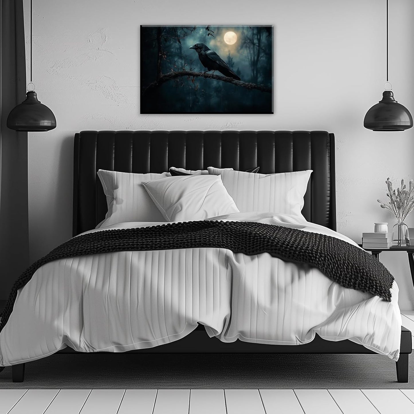 Crow Picture Wall Art Black Crow Canvas Prints Vintage Halloween Decoration Gothic Raven Art Poster Dark Academia Spooky Painting Horror Picture Home Decor(Artwork-2,28"x42")