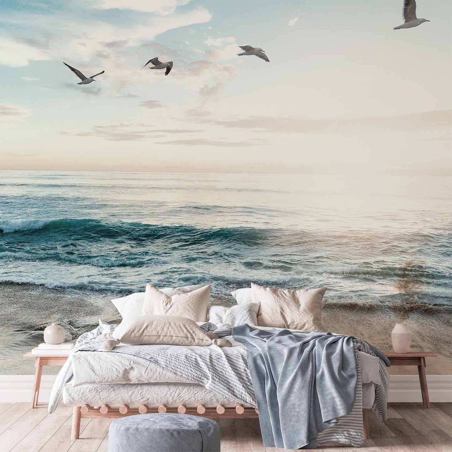 artgeist Premium Wall Mural Nature 216x98 in - Non-Woven Photo Wallpaper Art Print Fleece Wall Mural Decoration Beach Sand Blue Sea View b-B-10023-a-b
