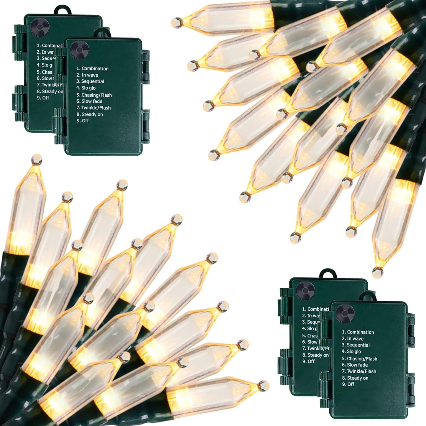 Battery Operated Christmas Lights 4 Pack 20 LED Mini String Lights with 8 Modes Waterproof Tree Lights for Xmas Outdoor Indoor Holiday Party Garden Decor, Warm White