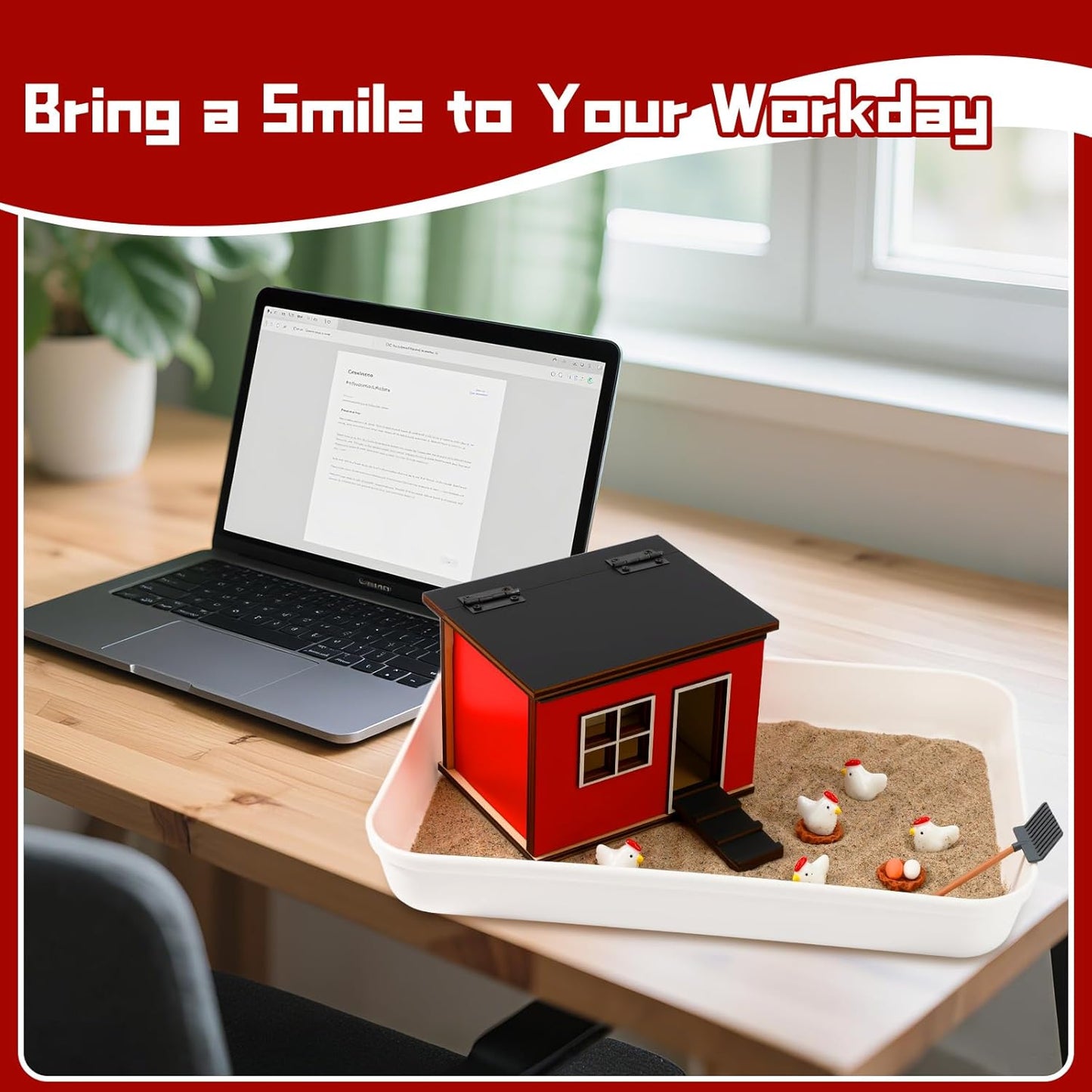 CypherX Chicken Zen Garden Sand Tray Therapy Kit with Miniature Chicken Coop, Hen Figurines Mini Zen Garden Kit Gift Office Desk Decor Fidget Stress Relief