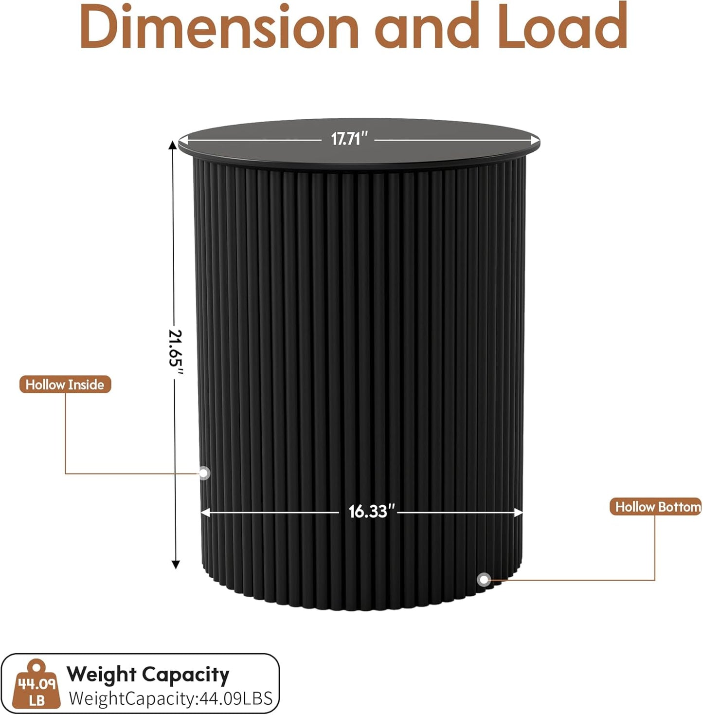 AVZEAR Small Round Side Table Fluted Night Stand Set of 2, 17.7" Mid Century Modern End Table, Circle Bedside Tables Wood Nightstands for Small Spaces, Living Room, Bedroom(Black)