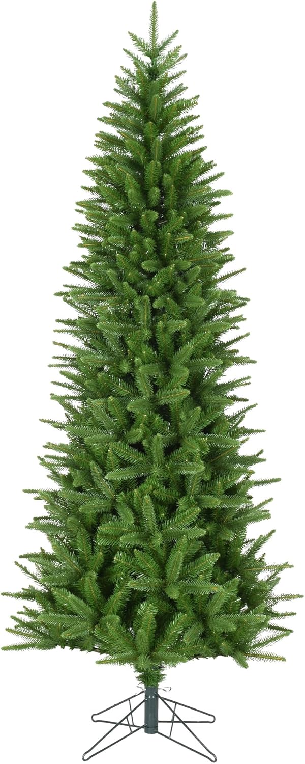 Fraser Hill Farm 7.5-Ft. Winter Falls Slim Artificial Christmas Tree with Stand and No Lights, Unlit Foldable Christmas Tree with Realistic Foliage for Home Decoration