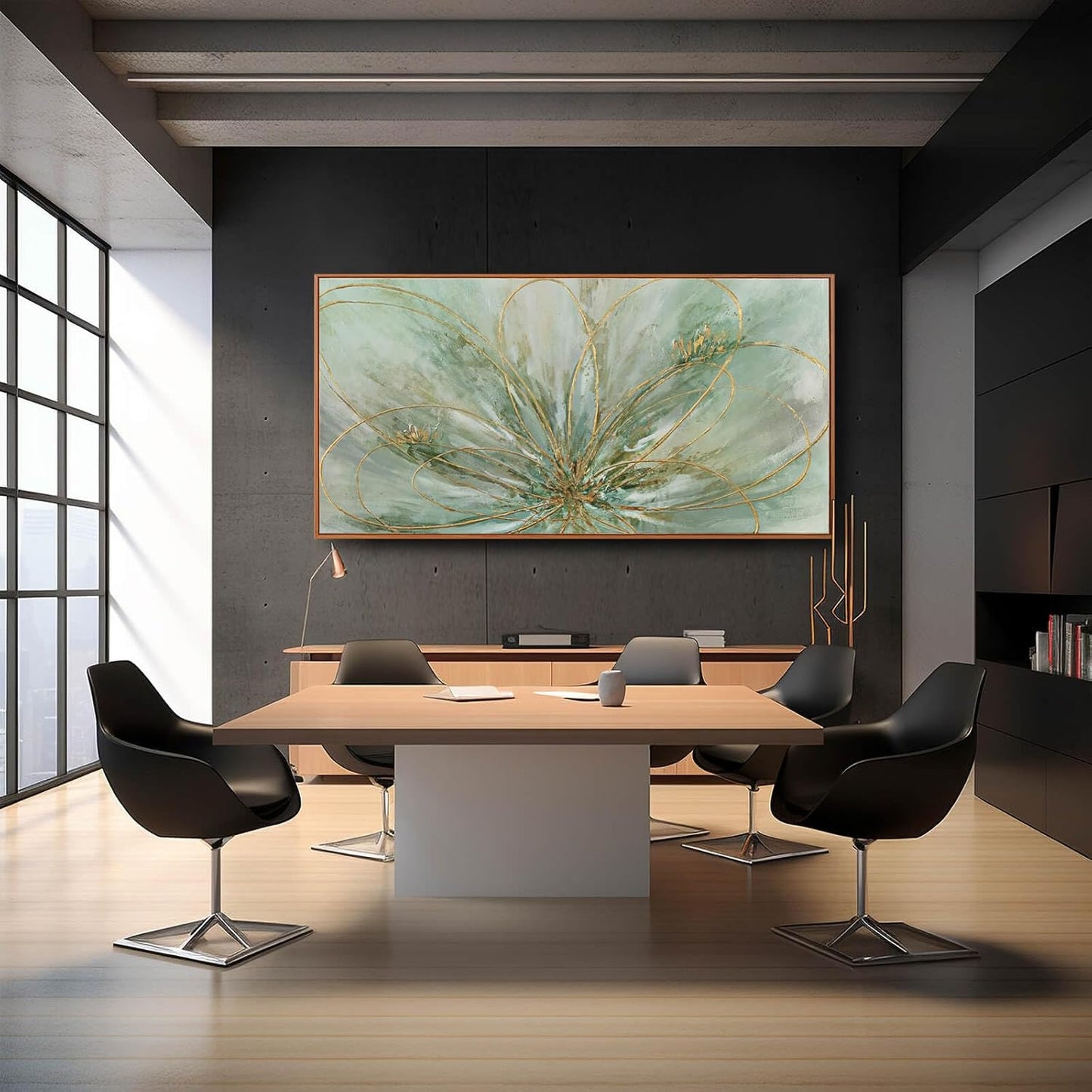 Framed Canvas Prints Gold Line Poster Abstract Wall Ar Green Pictures Wall Decor 29"x 58" Modern Artwork Large Wall Decorations for Living Room Home