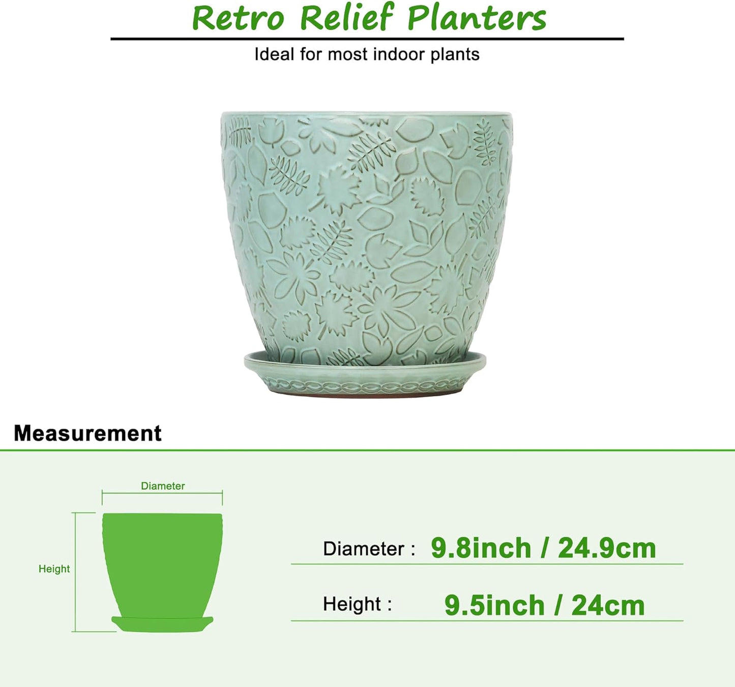 10 inch Plant Pots Ceramic Planter with Drainage Holes and Saucer for Multiple Plants, Indoor-Outdoor Garden Pots for Succulent, Orchid, and Flower