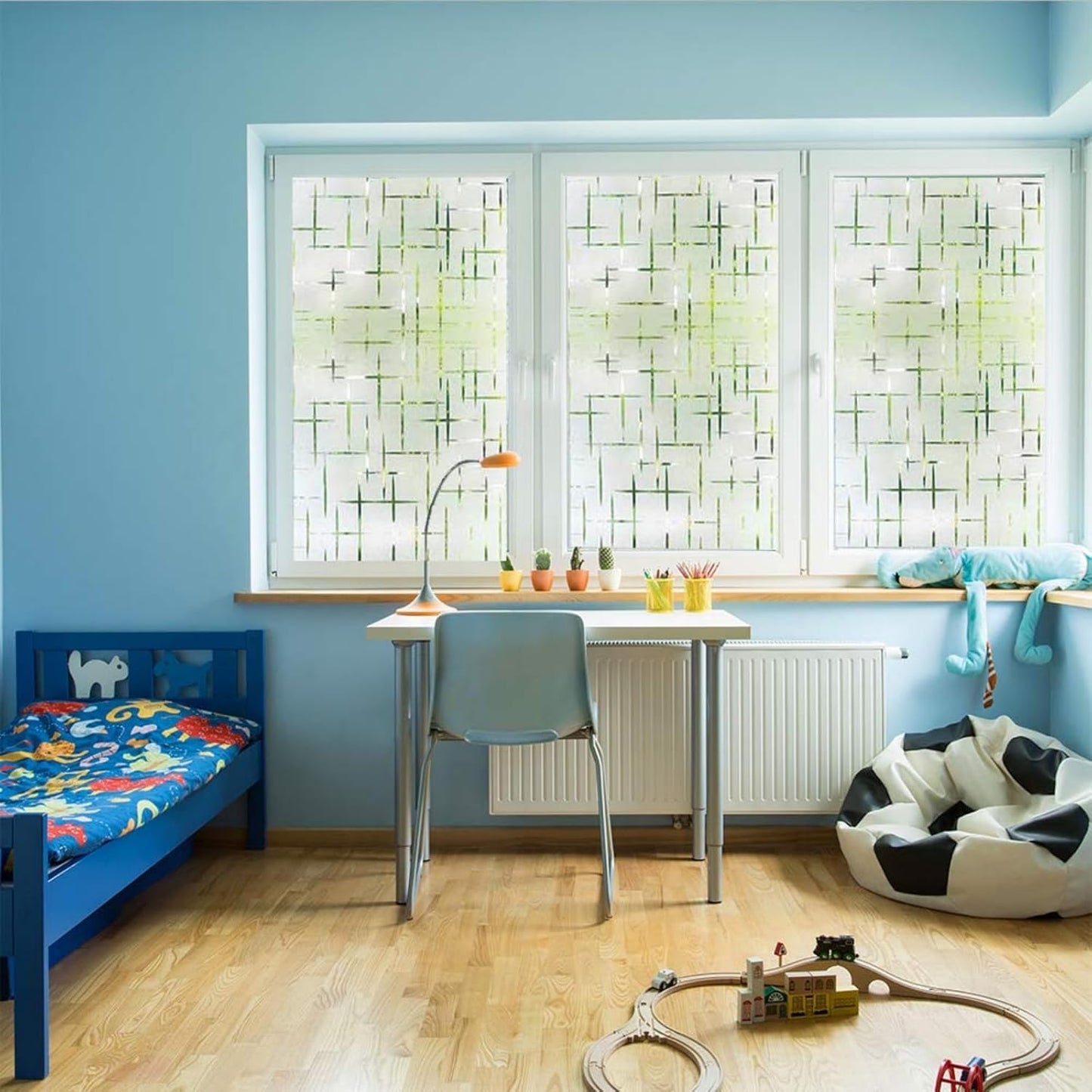 Finnez Frosted Window Film Non-Adhesive, Frosting Privacy Film for Glass Windows, Self Static-Cling Decorative Window Cling for Home Office UV Protection Cross Pattern, 29.5 x 78.7 inches