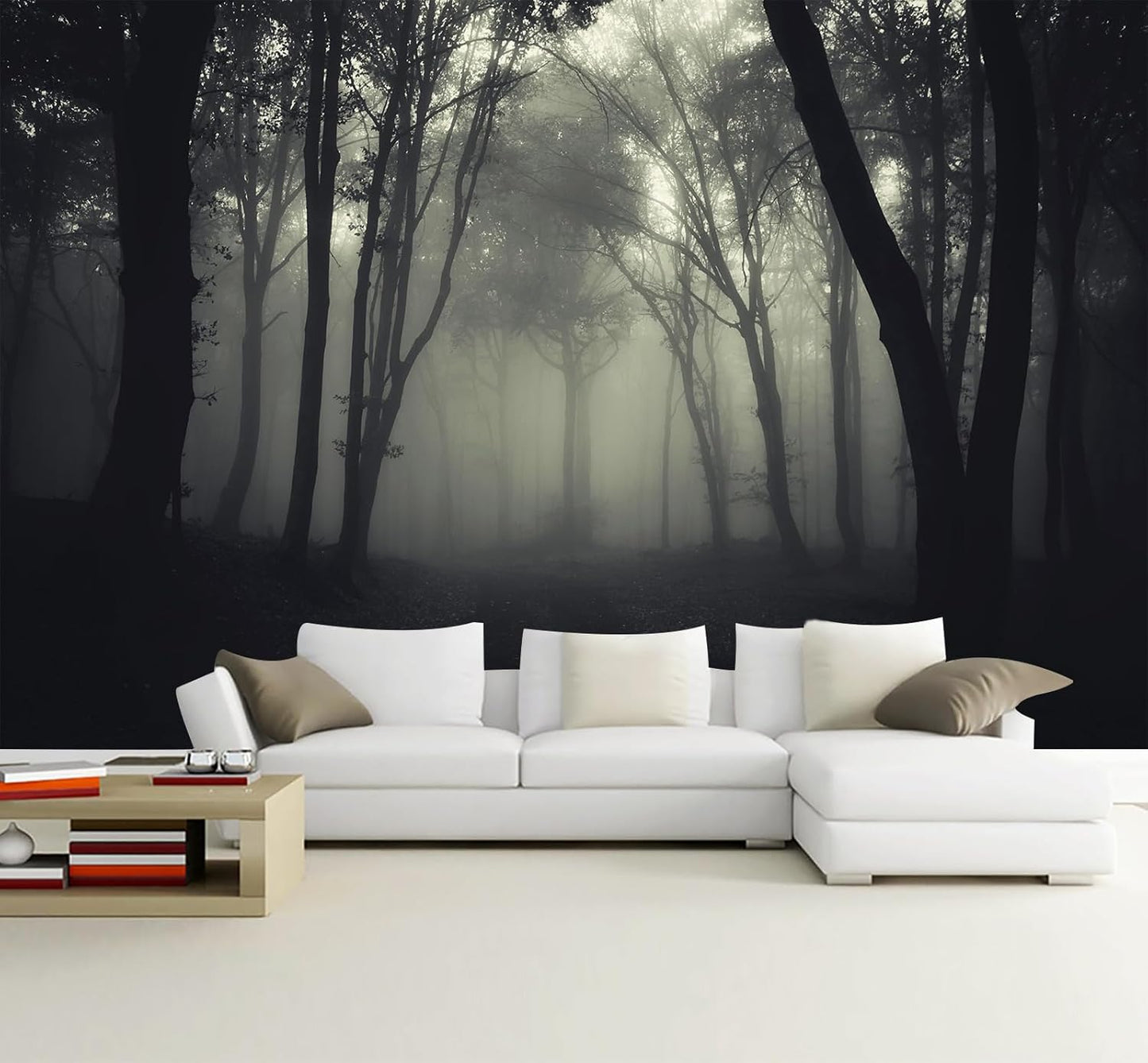 Foggy Black Forest Wallpaper Bedroom Dark Woodland Trees Wall Mural Living Room (Not Peel and Stick)