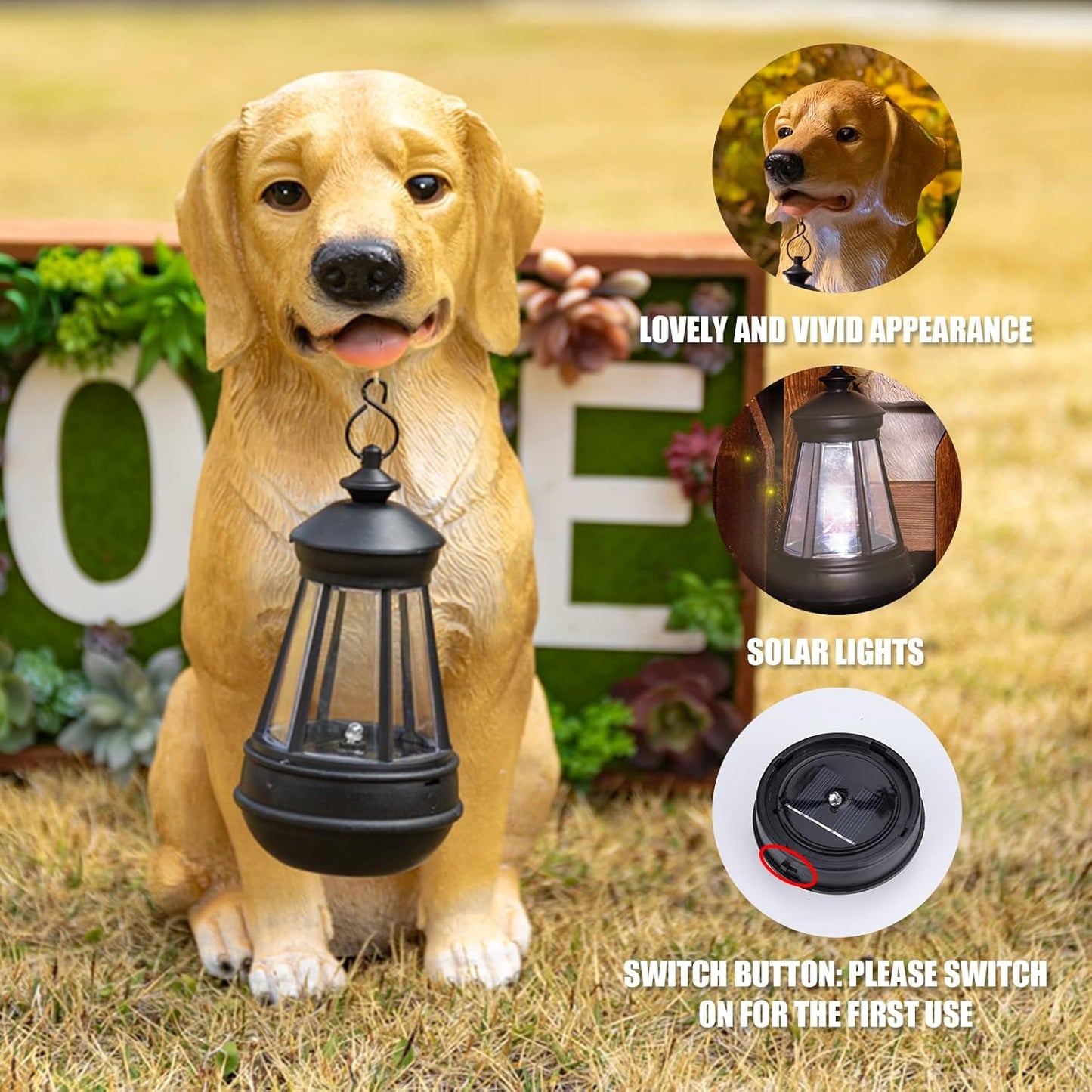 Garden Dog Statues Outdoor Decor, Solar Lights Outdoor Statue Outdoor Decorations Solar Dog Ornaments for Patio, Lawn, Yard Art Decoration, Housewarming Garden Gift