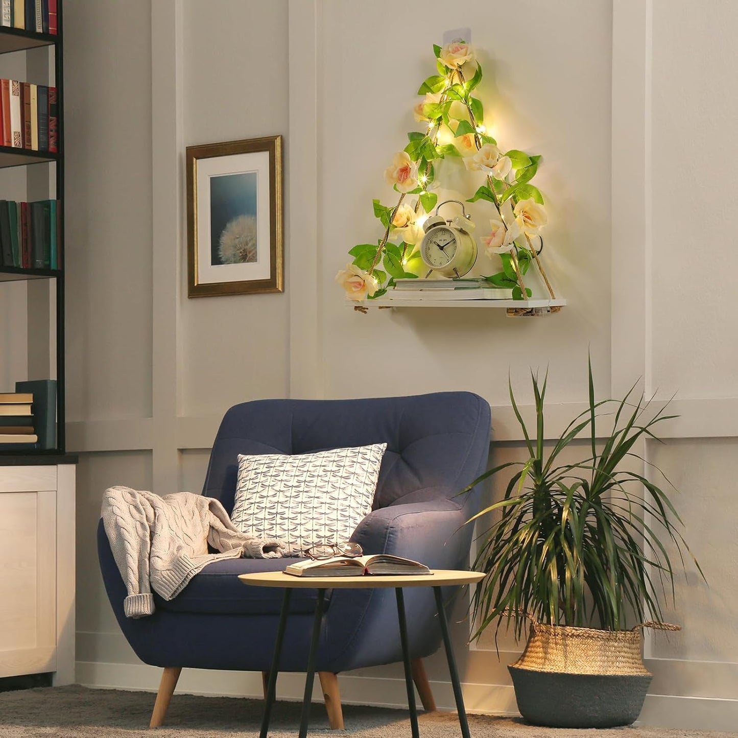 Floating Shelves for Wall,Plant Wall Decor,Hanging Shelf,Cottage Core Decor,Room Decor Aesthetic,Boho Room,Adhesive Shelves,Floating Shelves for No Drilling,Two-Piece Set(Champagne Flower)