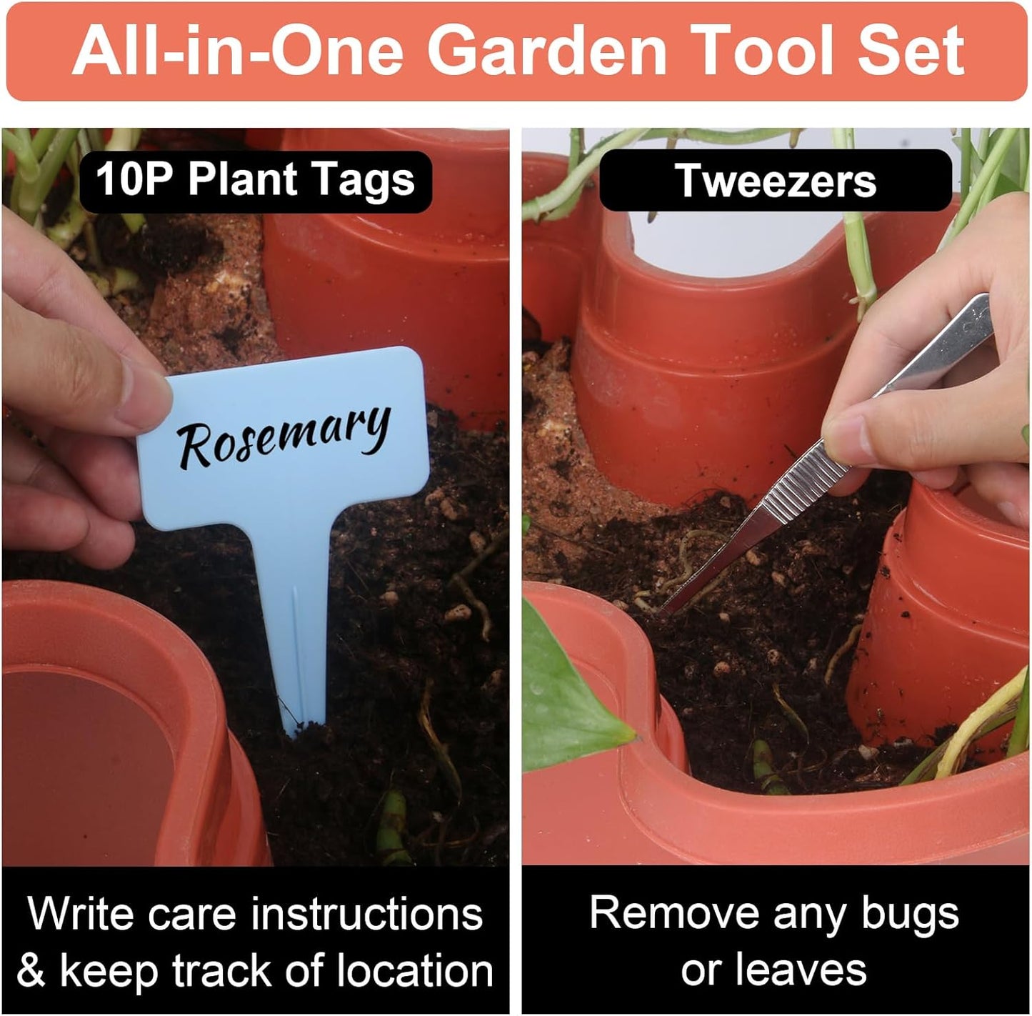 DUNCHATY Stackable Planter Vertical Strawberry Planter with Garen Tool Set Self Watering Garden Planter Indoor/Outdoor 7 Tier Garden Tower Herb Planter for Growing Vegetables and Succulents Clay Red