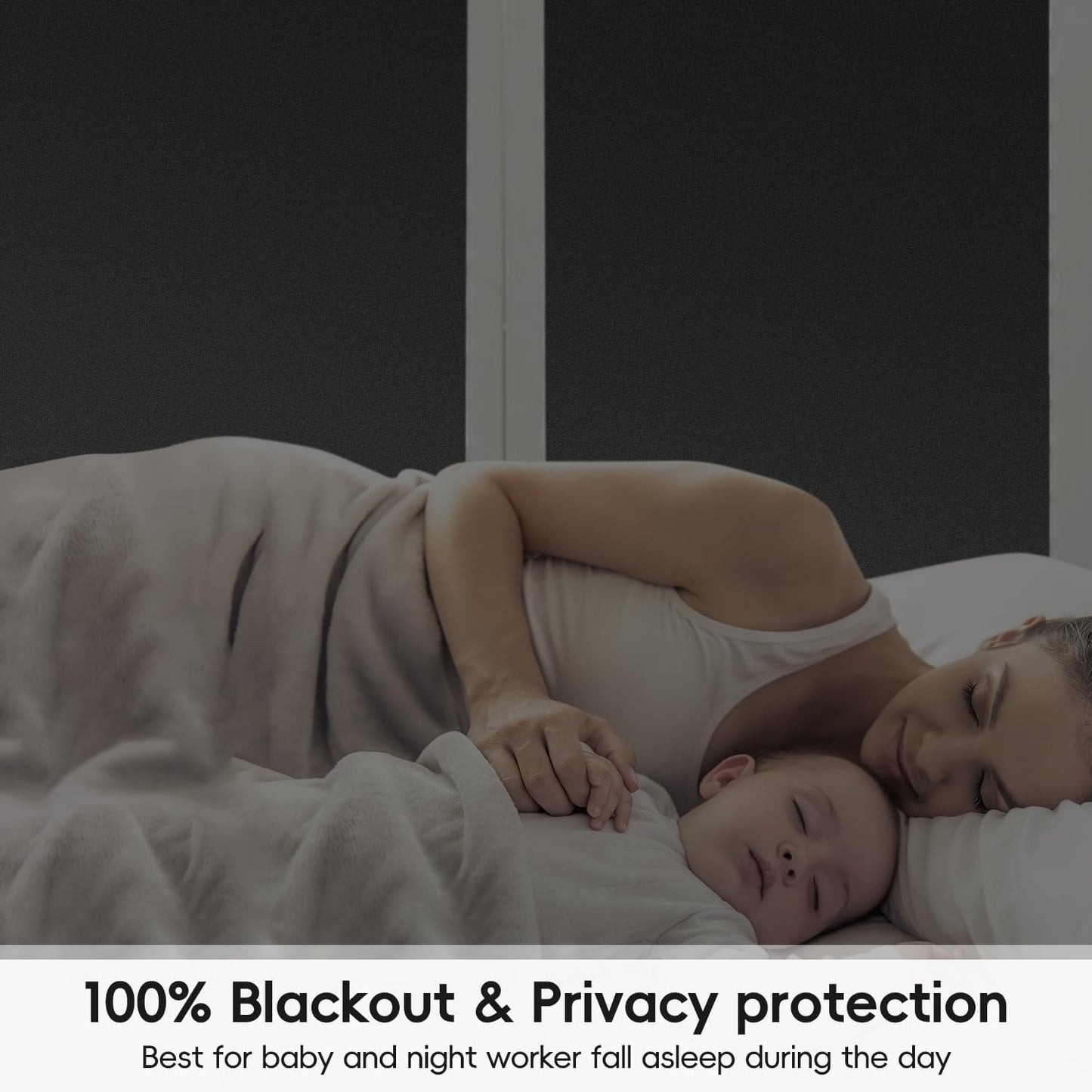 DUOFIRE Blackout Window Film Sun Blocking White Black Window Privacy Film Non Adhesive Static Cling Removable Windows Tint Anti -Glare Day Sleep Windows Tinting Films for Home, Office (11.8 x 78.7 in)