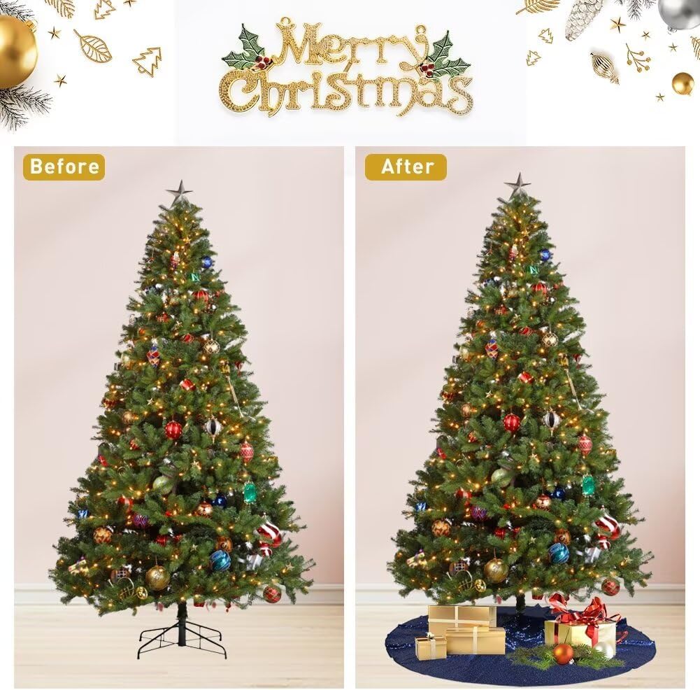 Eternal Beauty Christmas Tree Skirt, 70 Inch Navy Blue Sequin Tree Skirt Small Xmas Tree Skirt for Christmas Tree Decorations