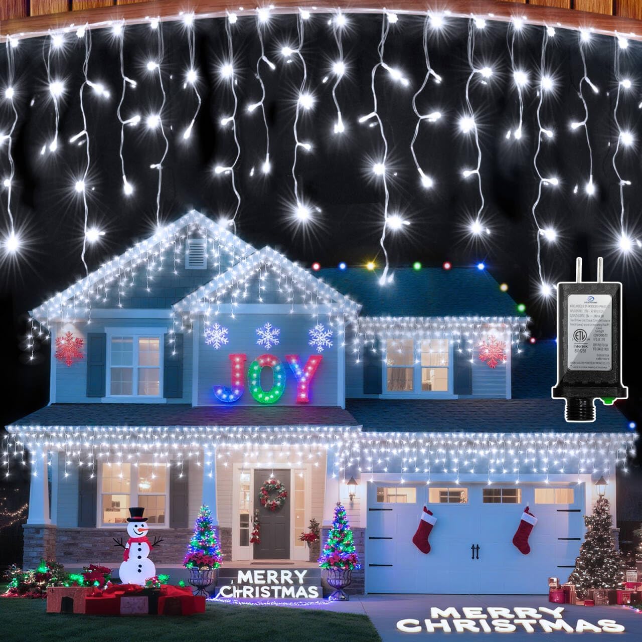 612 LED 60FT Icicle Christmas Lights - 136 Drops Waterproof 12 Modes Memory Timer, Outdoor Hanging Roof Lights for Eaves Gutter Xmas Tree Holiday Decorations Cool White
