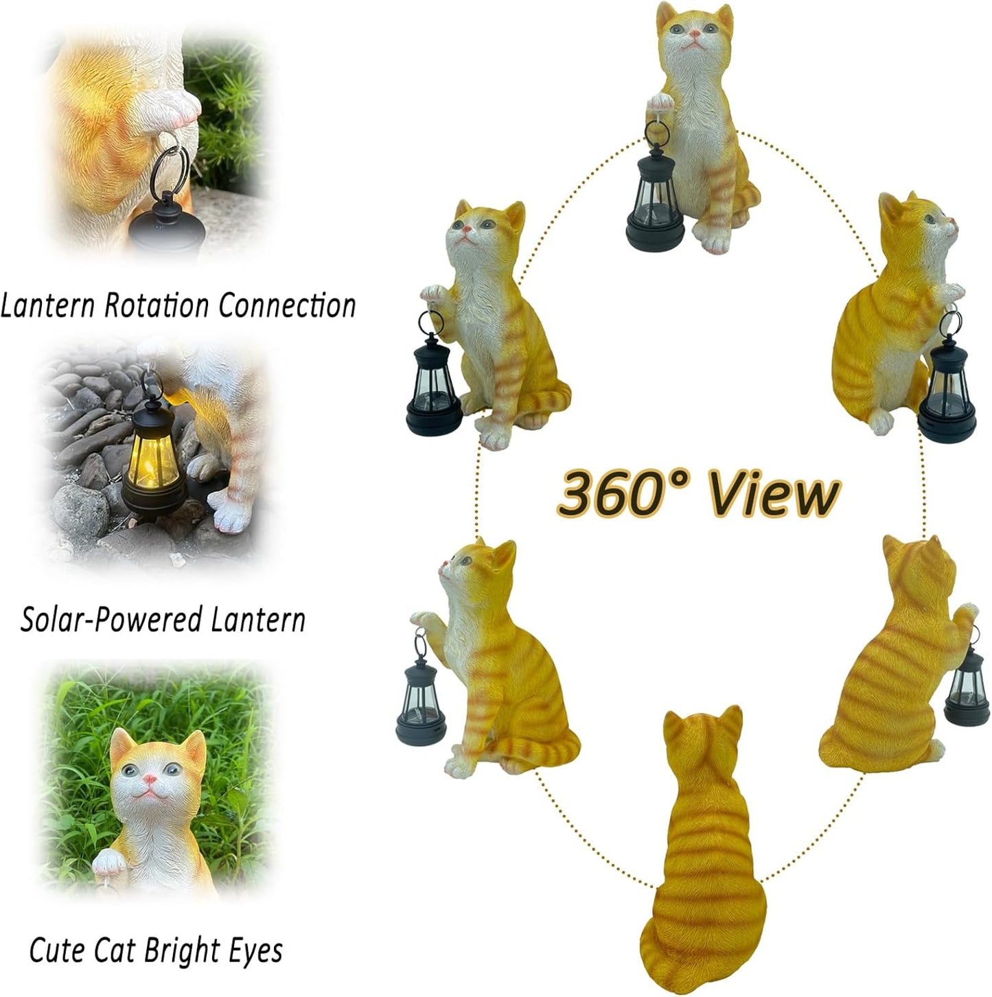 Garden Decor Solar Cat Statues with Solar Lantern Outdoor Decor Lovely Tabby Cat Figurine Art Decor for Home Lawn Yard Housewarming Gift for Mom Grandma Women Cat Lover