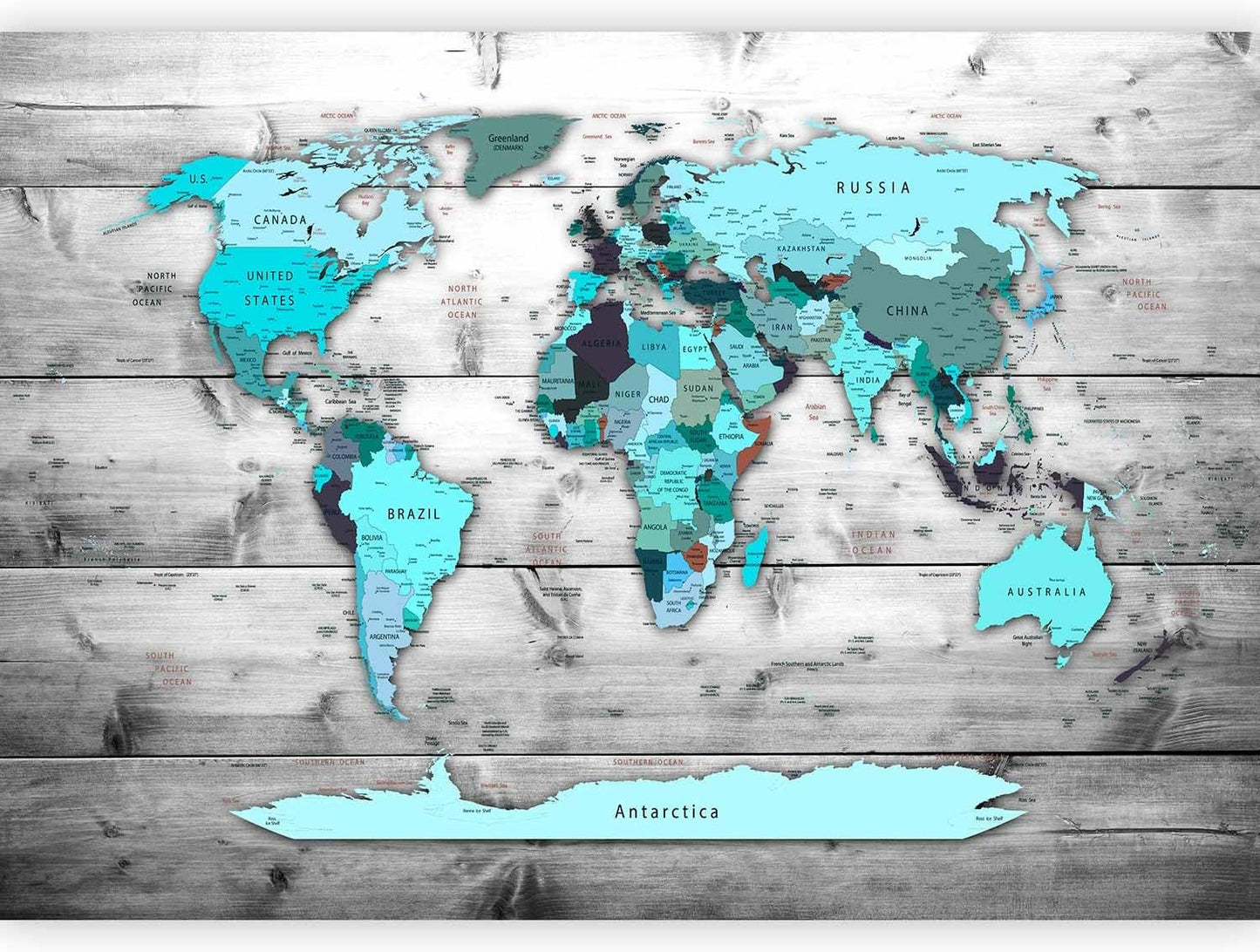 artgeist Premium Wall Mural World Map 177x124 in - XXL Non-Woven Wallpaper Fleece Wall Decor Photo Print Picture Image Design Home Map of The World k-B-0009-a-d