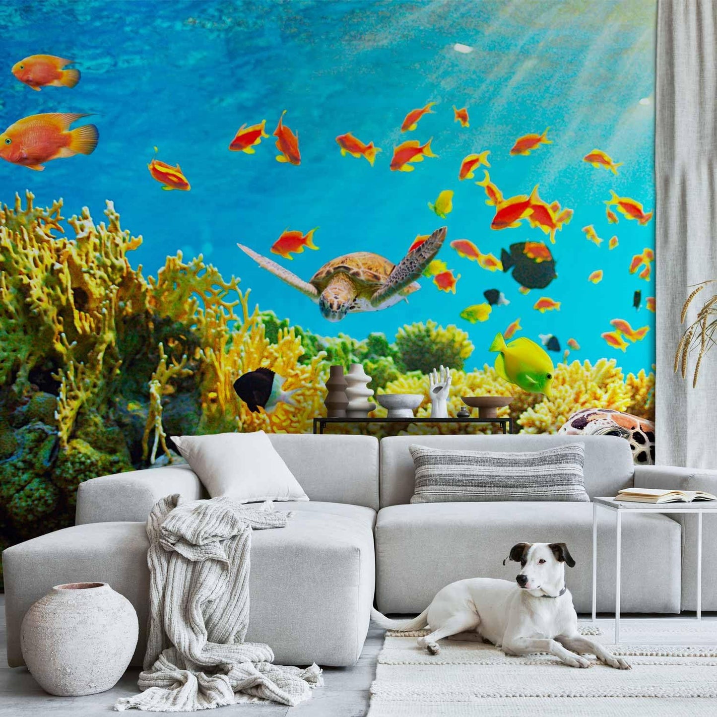 artgeist Wall Mural Peel and Stick Underwater World 212x98 in - XXL Self-Adhesive Corner Wallpaper Removable Large Sticker Foil Angle Wallpaper Wall Decor Print Ocean Fish Aquarium b-A-0002-a-b