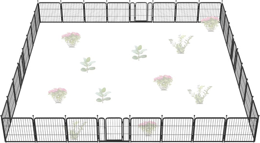 FXW Garden Fence Outdoor for The Yard – 24in(H) x 59.3ft(L) Heavy Duty Metal Animal Barrier for Dog and Rabbit, Decorative Dog Fence, 32 Panels, Black