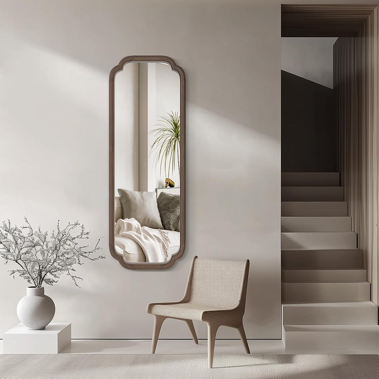 WallBeyond Full Length Mirror Wall Mounted 43"x16", Rustic Wooden Frame Floor Mirror, Large Full Body Mirror for Bedroom, Leaning or Hanging Against Wall (Walnut Solid Wood)