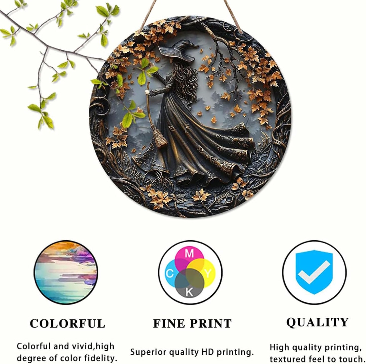 Fanyil/Olygee/Sherum/Shirem/Pubyfun/Glosrity/Libilin/Graddi/Solymody/Gowebs/Goredny/Vianys Witching Hour, Door Way Hanging Decor Halloween, 2D Wooden Round Witches Sign (A+B+C, ‎7.87")