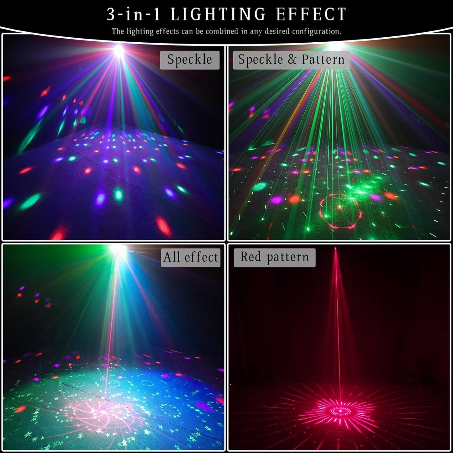 3-in-1 Disco Party Lights, LED DJ Rave Strobe Light, Sound Activated Remote Control Stage Light Projecter Dancing Lights for Wedding Birthday Christmas Holiday Music Show Dance (8.46“*4.52”*5.3“)