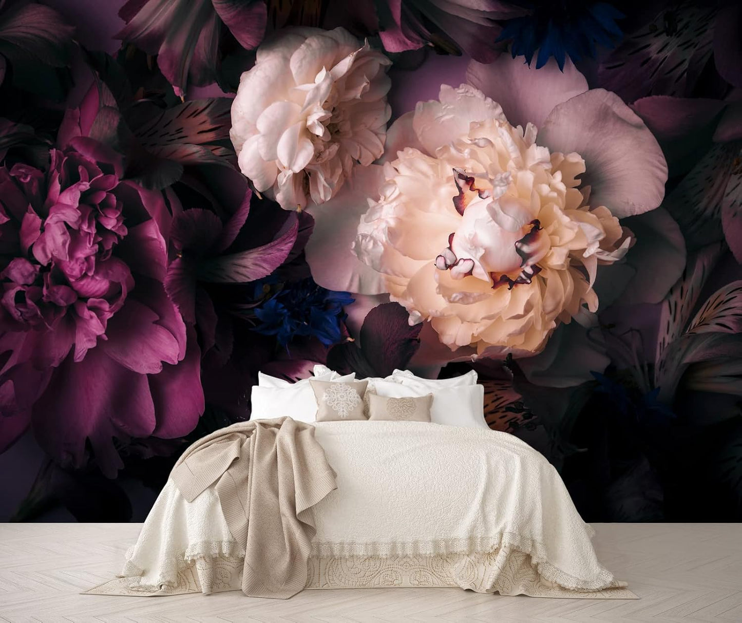 Dark Floral Wallpaper Peony Flowers Wall Mural Wallpaper for Girls Bedroom (Not Peel n' Stick)