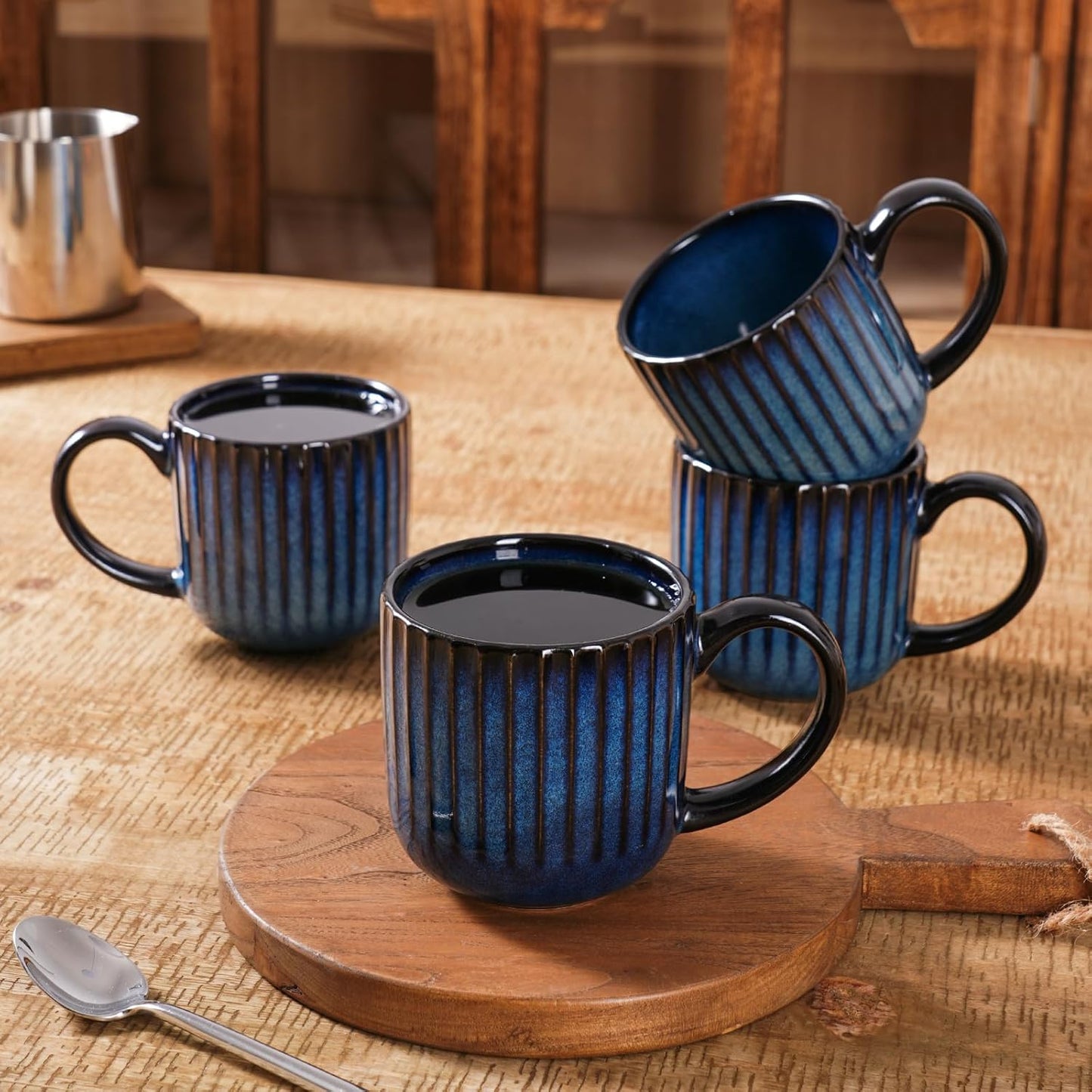 famiware Coffee Mugs Set of 4, Starlight 11 oz Mug Cup Set with Handle for Coffee, Tea, Cocoa, Milk - Ceramic Stoneware Mug Set, Nebulas Blue