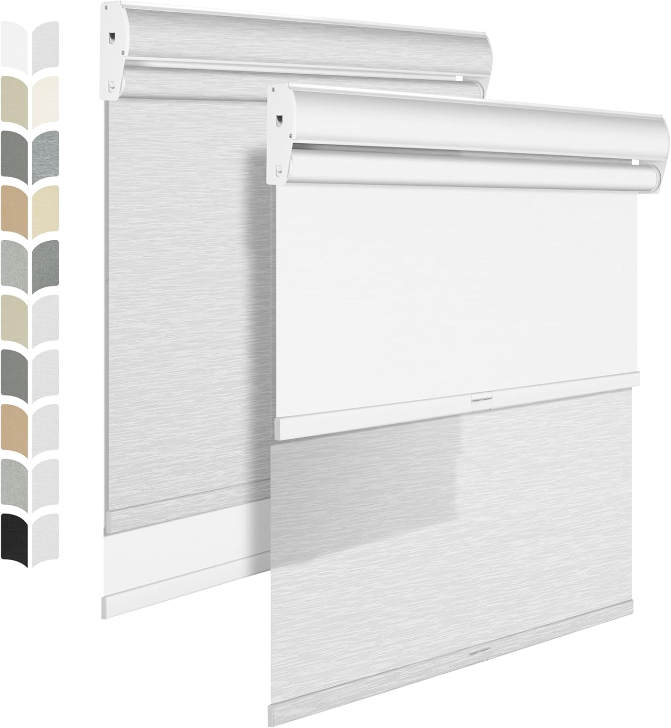 BERISSA Cordless Dual Roller Shades with Cassette Valance, Double Window Shades Blackout and Light Filtering, Day and Night for Home Office Door. Striped Jacquard White. 23 W x 80" H