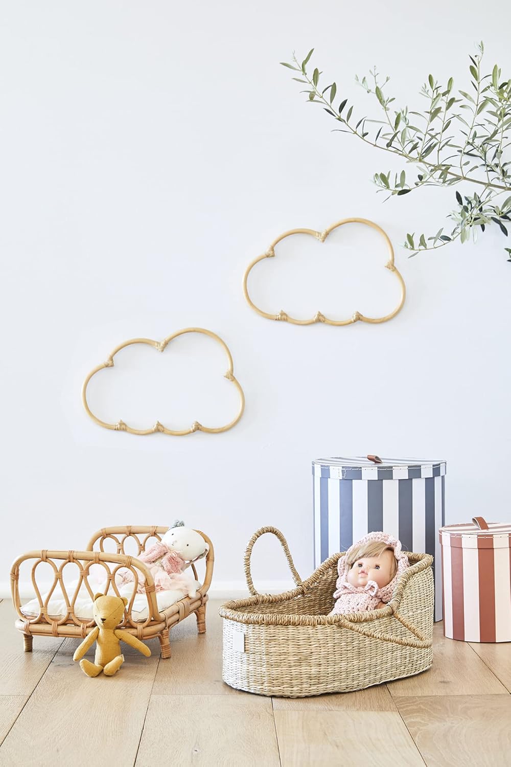 BEBE BASK Handmade Wicker Cloud Décor Set of 2 - Rattan Cloud Decorations - Décor for Bedroom and Baby Nursery Wall - for Girls Room