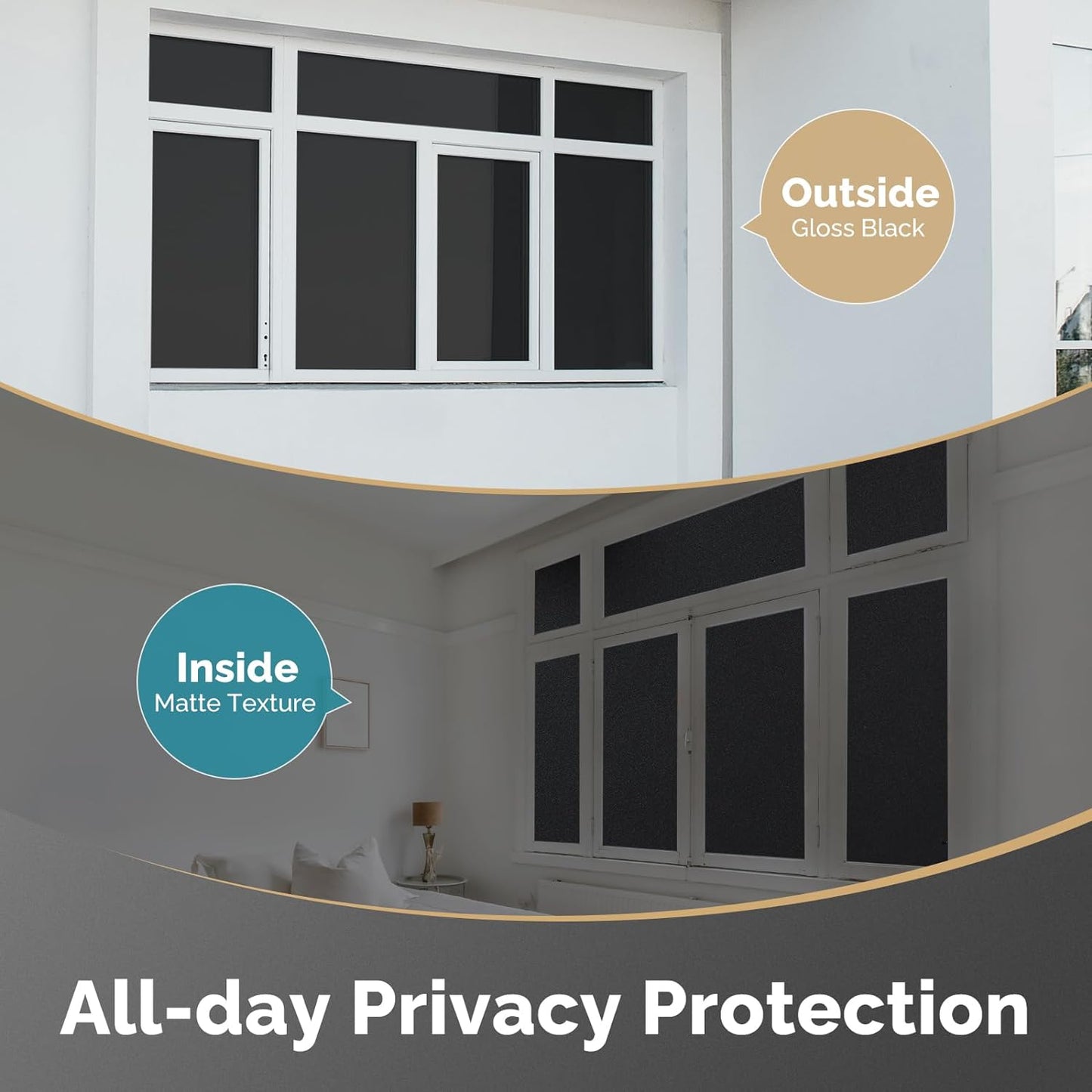 DOWELL Blackout Window Film, 100% Light Sun Blocking Static Cling Frosted Privacy Film for Glass, Heat Control Removable Window Tint, Room Darkening Cover for Day Sleep, Black, 17.5" x 118.1"