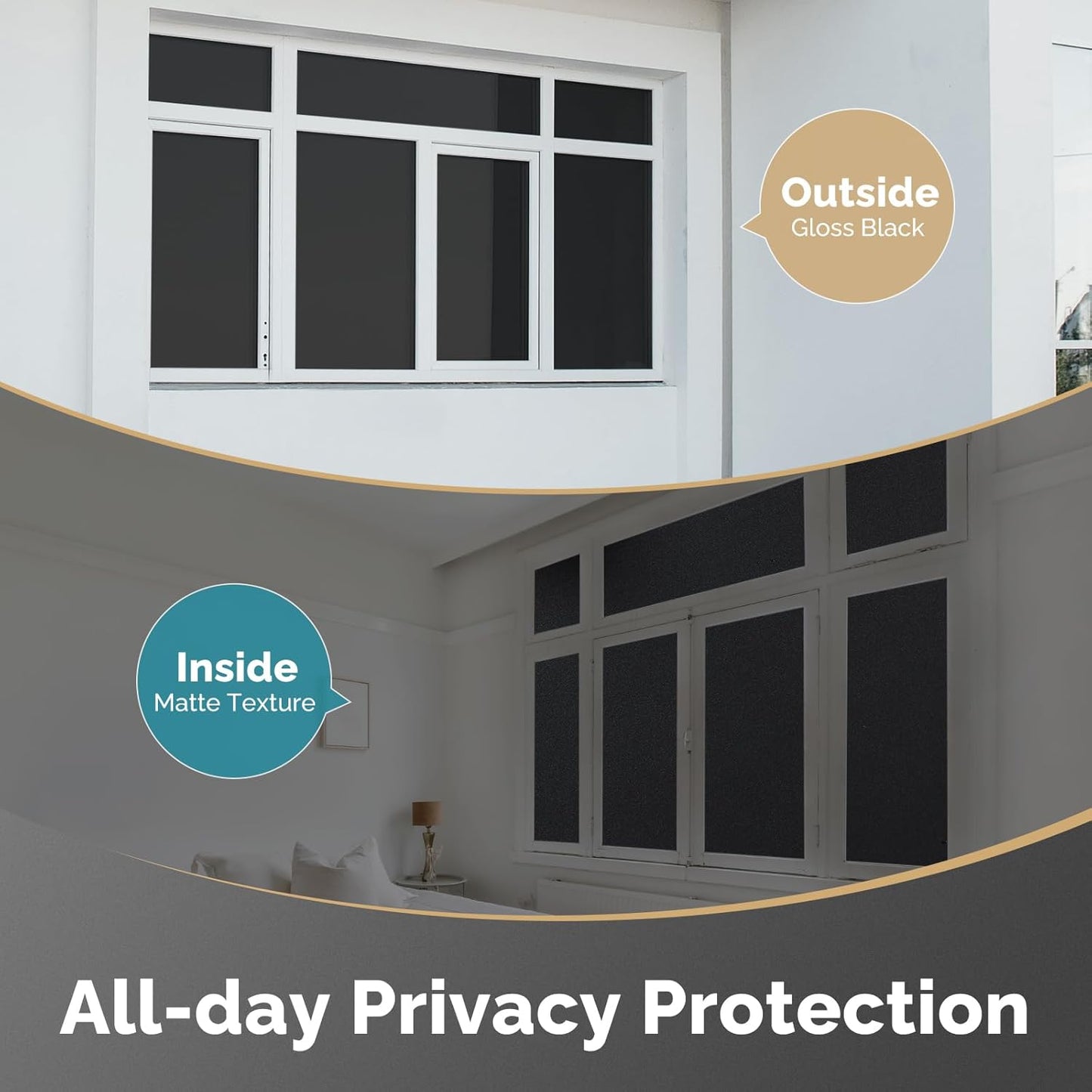 DOWELL Blackout Window Film, 100% Light Sun Blocking Static Cling Frosted Privacy Film for Glass, Heat Control Removable Window Tint, Room Darkening Cover for Day Sleep, Black, 23.6" x 78.7"