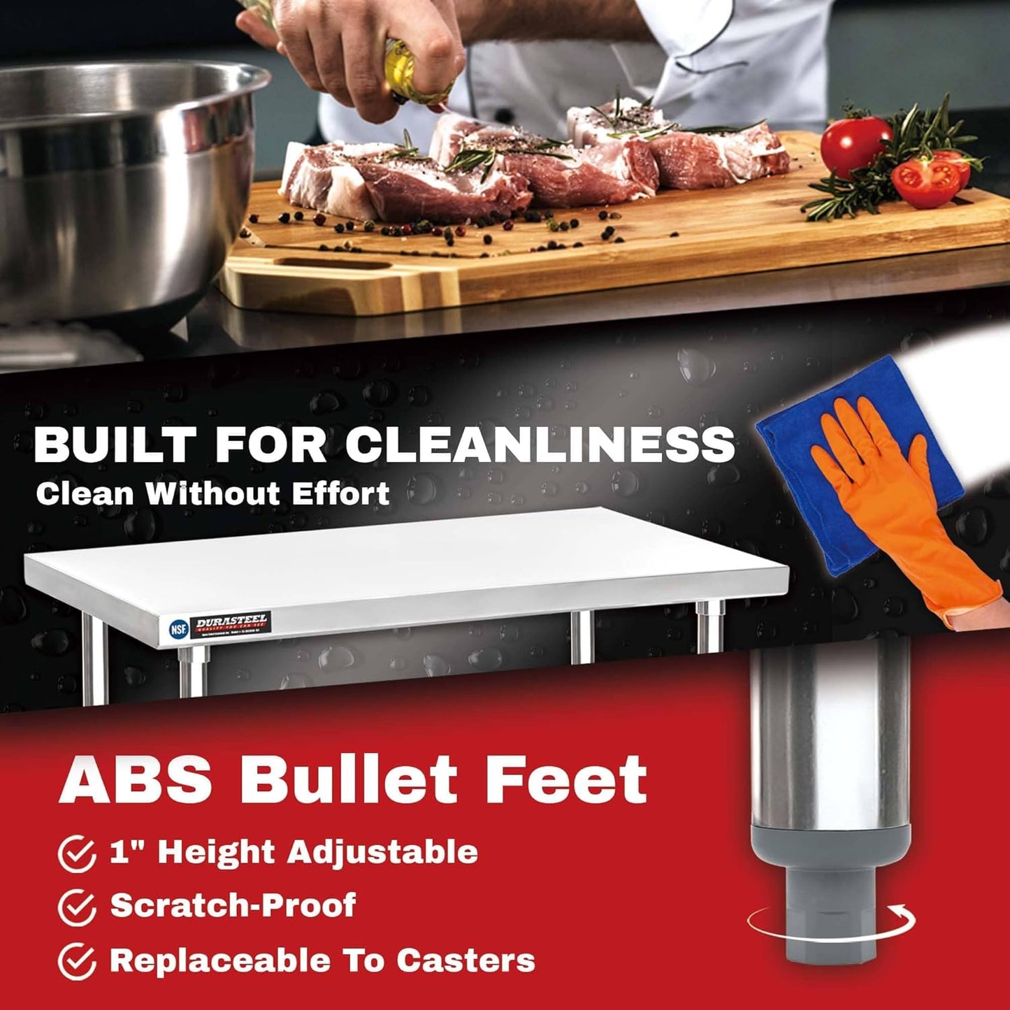 DuraSteel Food Prep Stainless Steel Table - 30 x 36 Inch Commercial Metal Workbench with Adjustable Under Shelf - NSF Certified - for Restaurant, Warehouse, Home, Kitchen, Garage