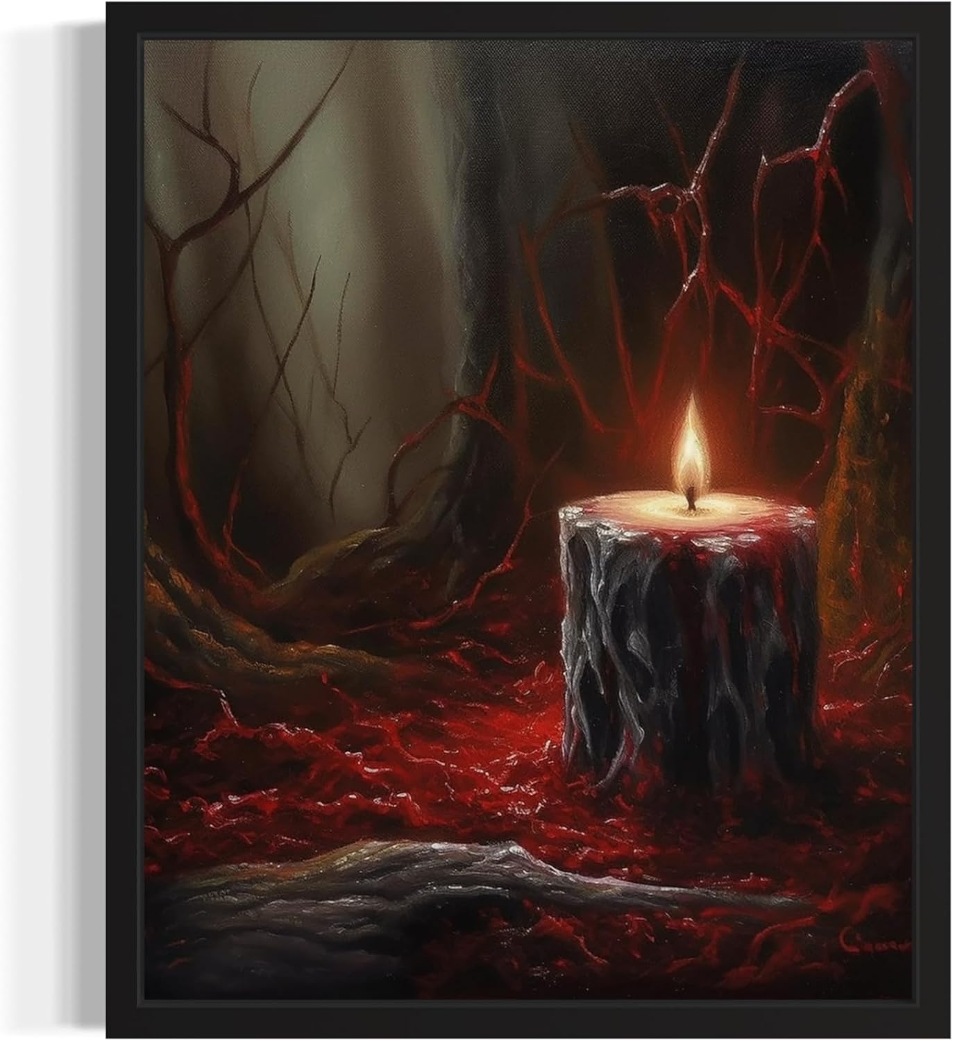 Gothic Candle Poster Art Print, Halloween Scary Vintage Wall Art Academia Spooky Painting Decoration for Horror Prints, Posters Bedroom Decor 89 (Gothic Candle, 16 x 20 inches, Black Frame)