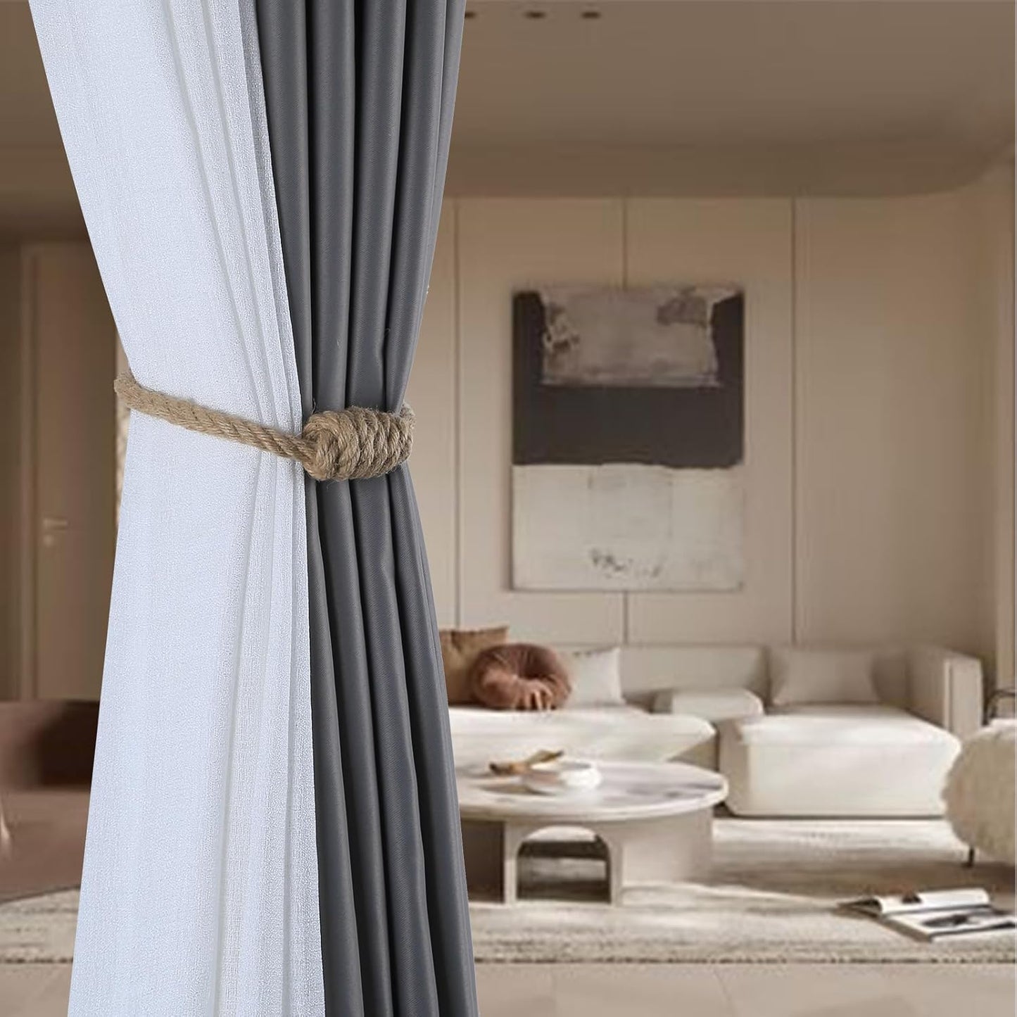 Fenghuangwu 2Pack Magnetic Jute Curtain Tiebacks – Bohemian Style Handmade Woven Tie-Backs for Drapes,Elegant Exquisite Knot Holdbacks,Outdoor Boho & Modern Home Decor