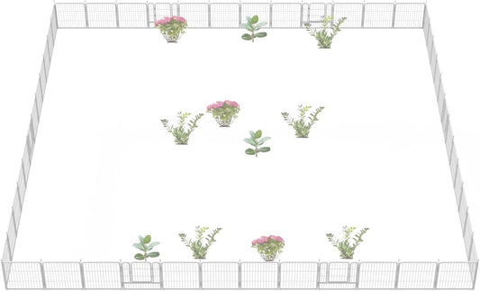 FXW Decorative Garden Fence for Yard, 32in(H) x 108ft(L) 48 Panels Heavy Duty No Dig Metal Fencing with Gate, Tall Animal Border Barrier for Dogs, White│Patented