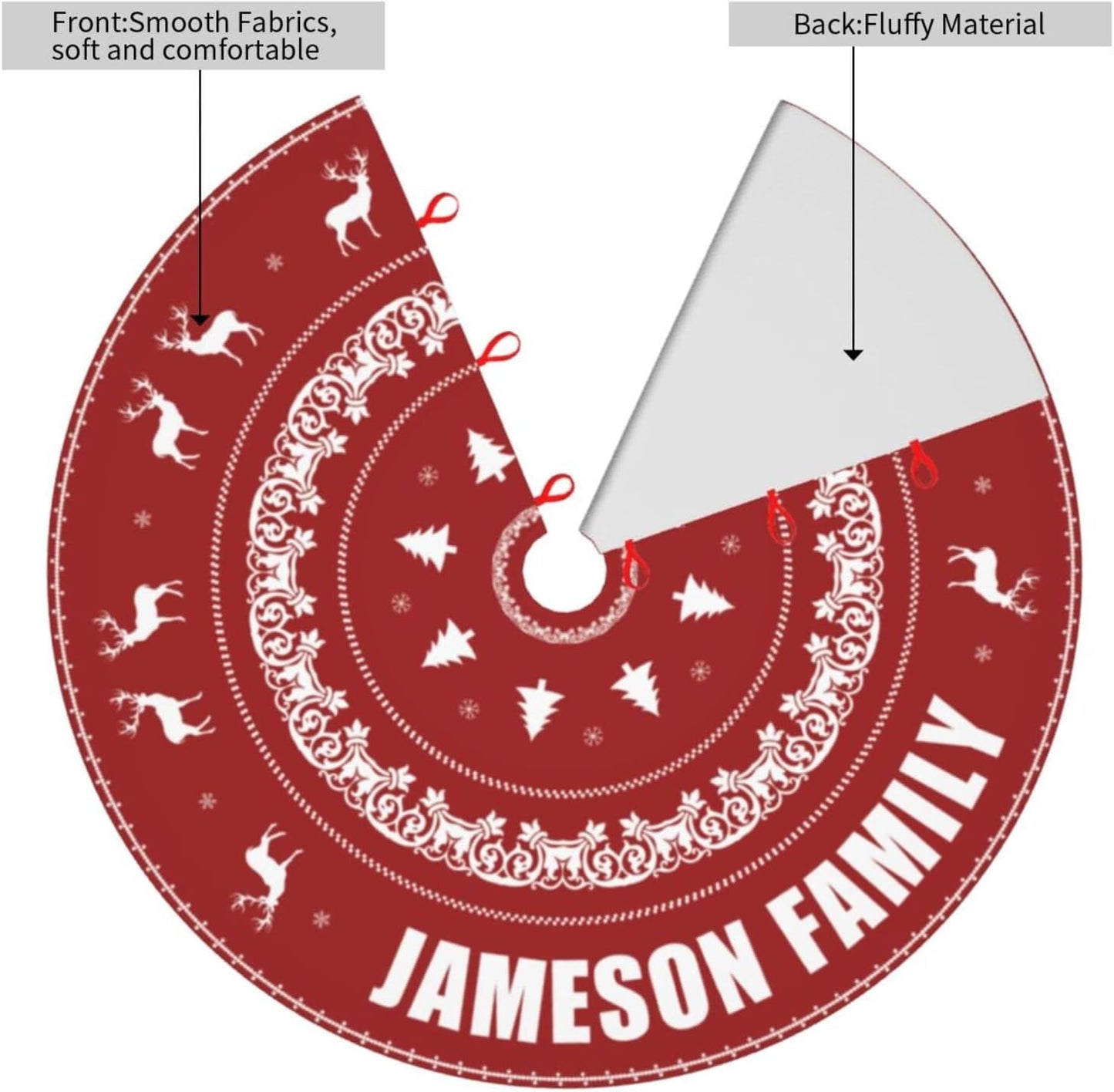 Custom Christmas Tree Skirt with Name, Personalized Holiday Xmas Tree Decor Gifts for Party Family Home, 30" - 48", Deer Pattern