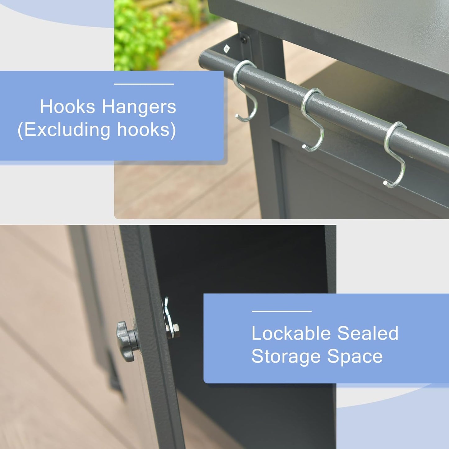 Domi Grill Carts Outdoor Storage Cabinet with Wheels, Metal Outdoor Grill Cart Kitchen Dining Table Cooking Prep BBQ Table for Patio, Kitchen Island, Home Party, Bar (Grey)