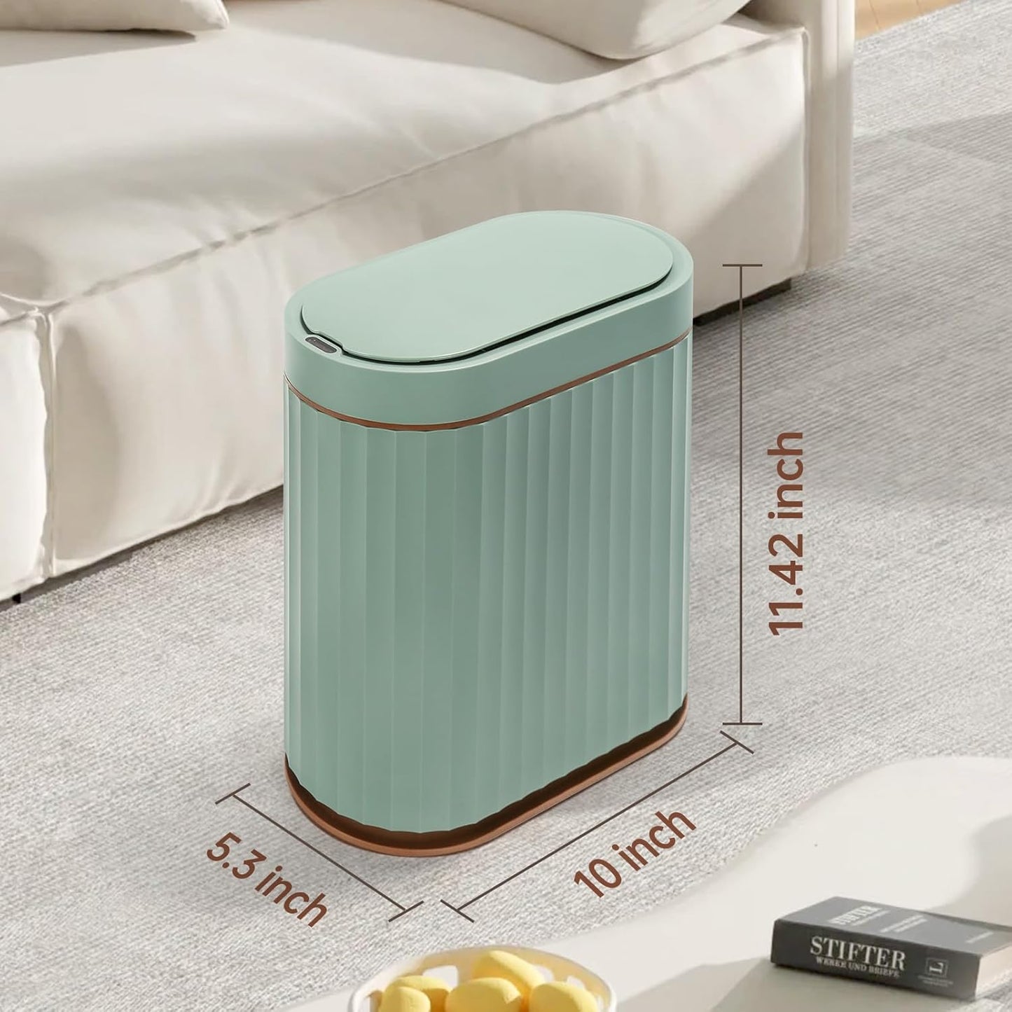 ELPHECO Bathroom Trash Can with Automatic Lid 2 Gallon Sensor Trash Bin, Smart Garbage Can IPX5 Waterproof Trash Bin, Small Slim Trash Can, Motion Sensor Wastebasket for Office, Kitchen, Sage Green
