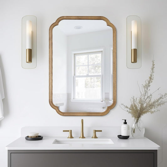 WallBeyond 24" x 36" Rounded Corner Arch Wall Mirror with Wood Frame for Entryway, Living Room or Bedroom Home Decor - Light Woodgrain, Honey-Colored