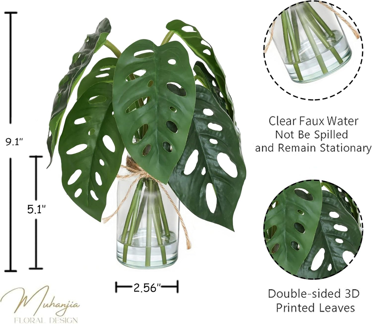 Artificial Flowers Turtle-Back, Alocasia Leaf, in Glass Vase with Faux Water,7Pcs Artificial Leaves Real Touch Latex Leaves for Centerpiece (1, Turtle-Back Leaf)
