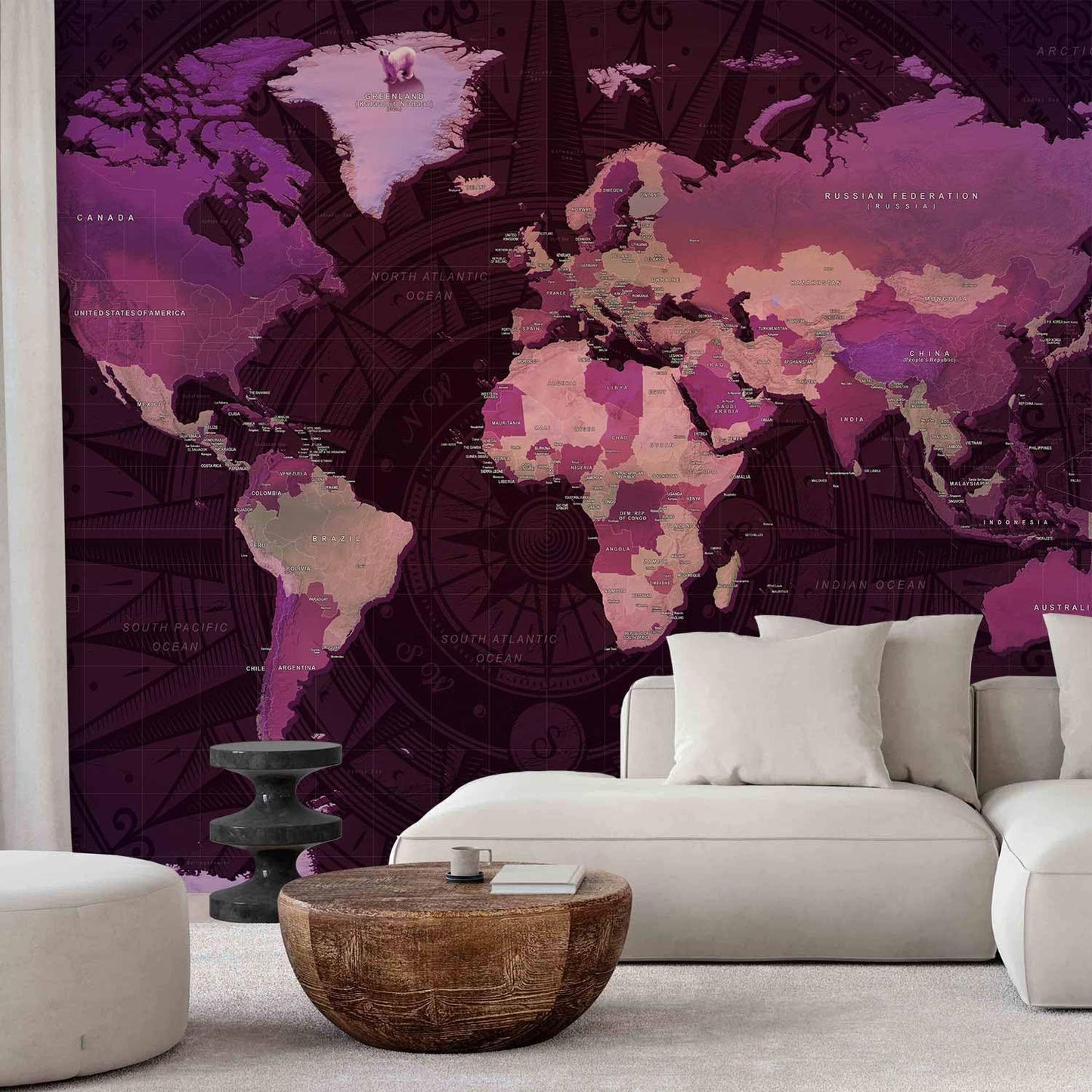 artgeist Premium Wall Mural World Map 177x124 in - XXL Non-Woven Wallpaper Fleece Wall Decor Photo Print Picture Image Design Home Map of The World k-A-0273-a-a