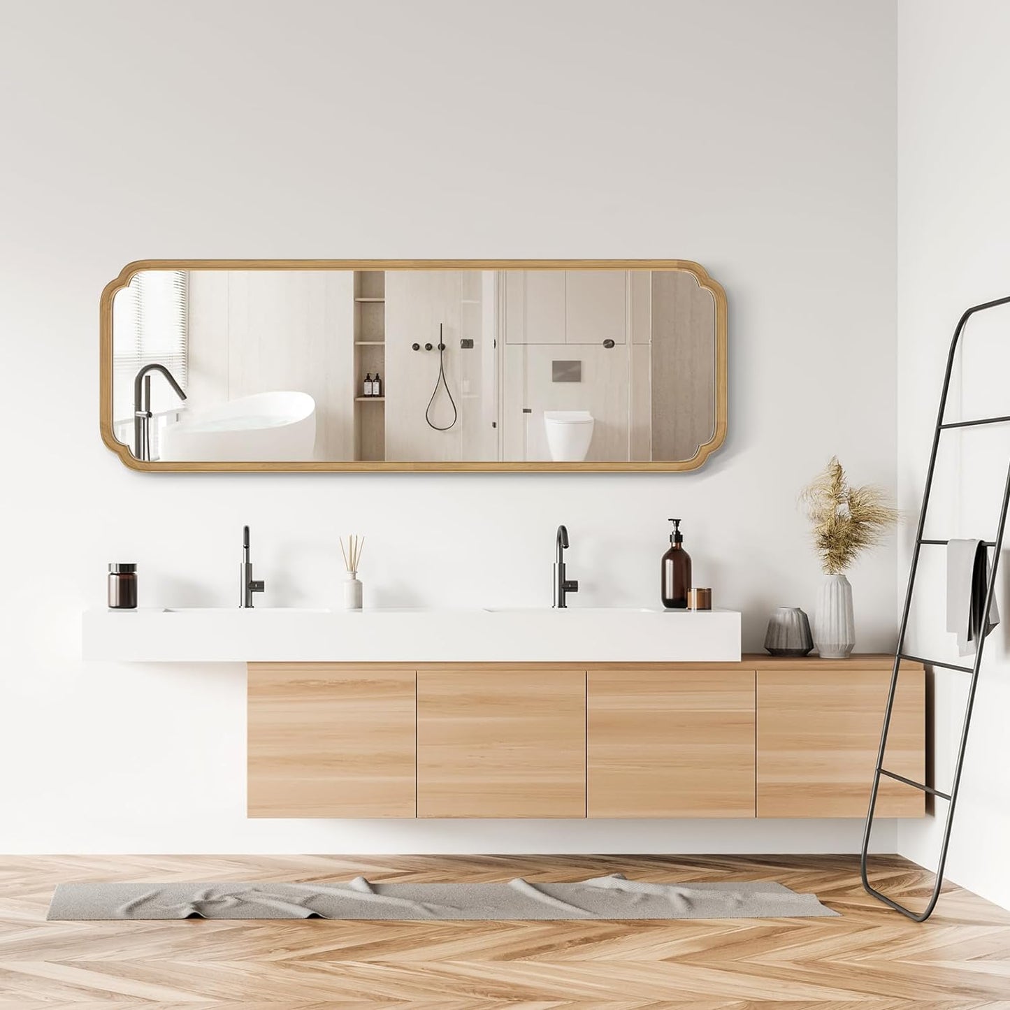 WallBeyond Full Length Mirror Wall Mounted 65"x22", Rustic Wooden Frame Floor Mirror, Large Full Body Mirror for Bedroom, Leaning or Hanging Against Wall (Naturl Solid Wood)