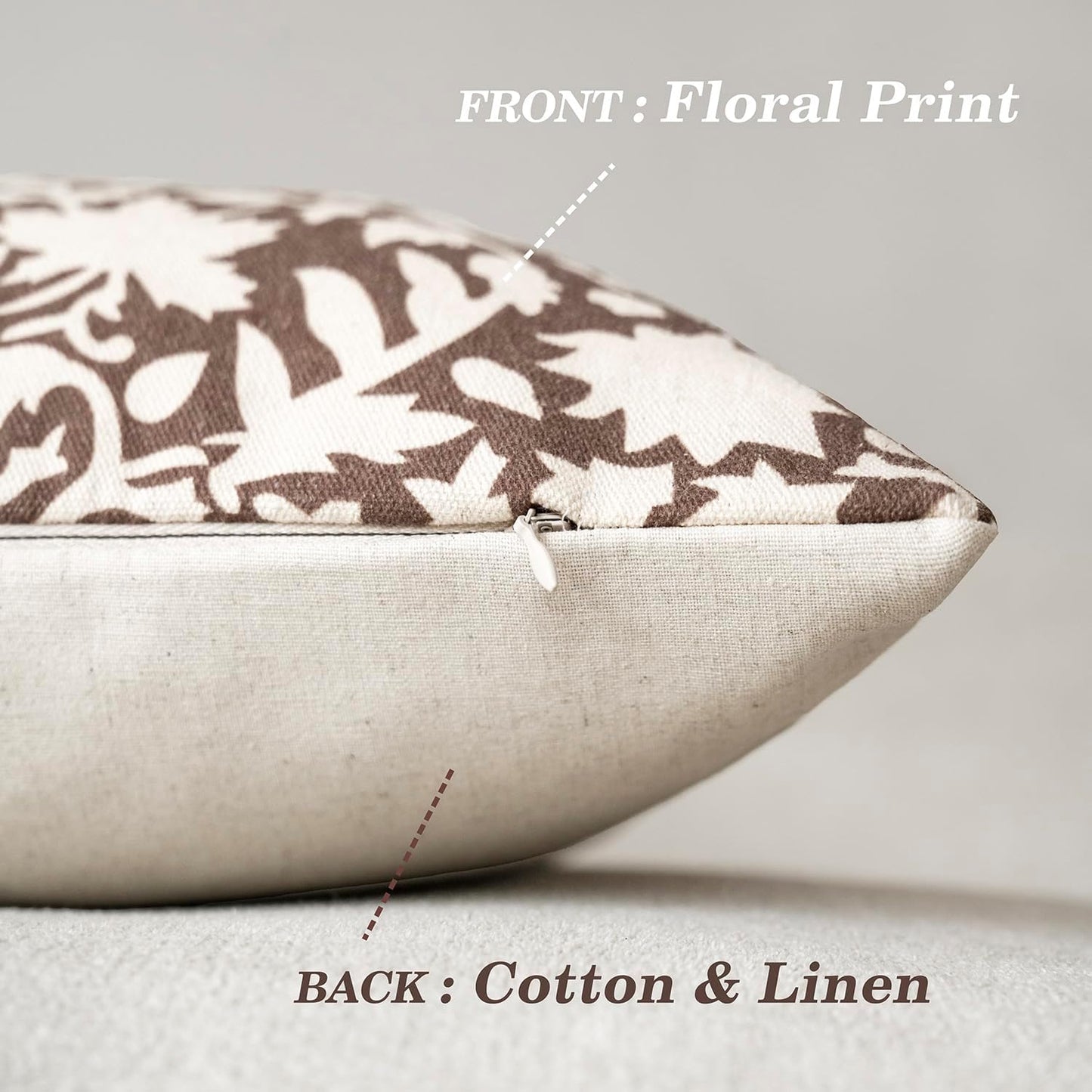 Foindtower Set of 2 Decorative Neutral Floral Throw Pillow Covers Accent Farmhouse Cushion Covers Boho Vintage Pillowcase for Couch Sofa Bedroom Living Room Home Decor Outdoor,22×22 Inch,Brown