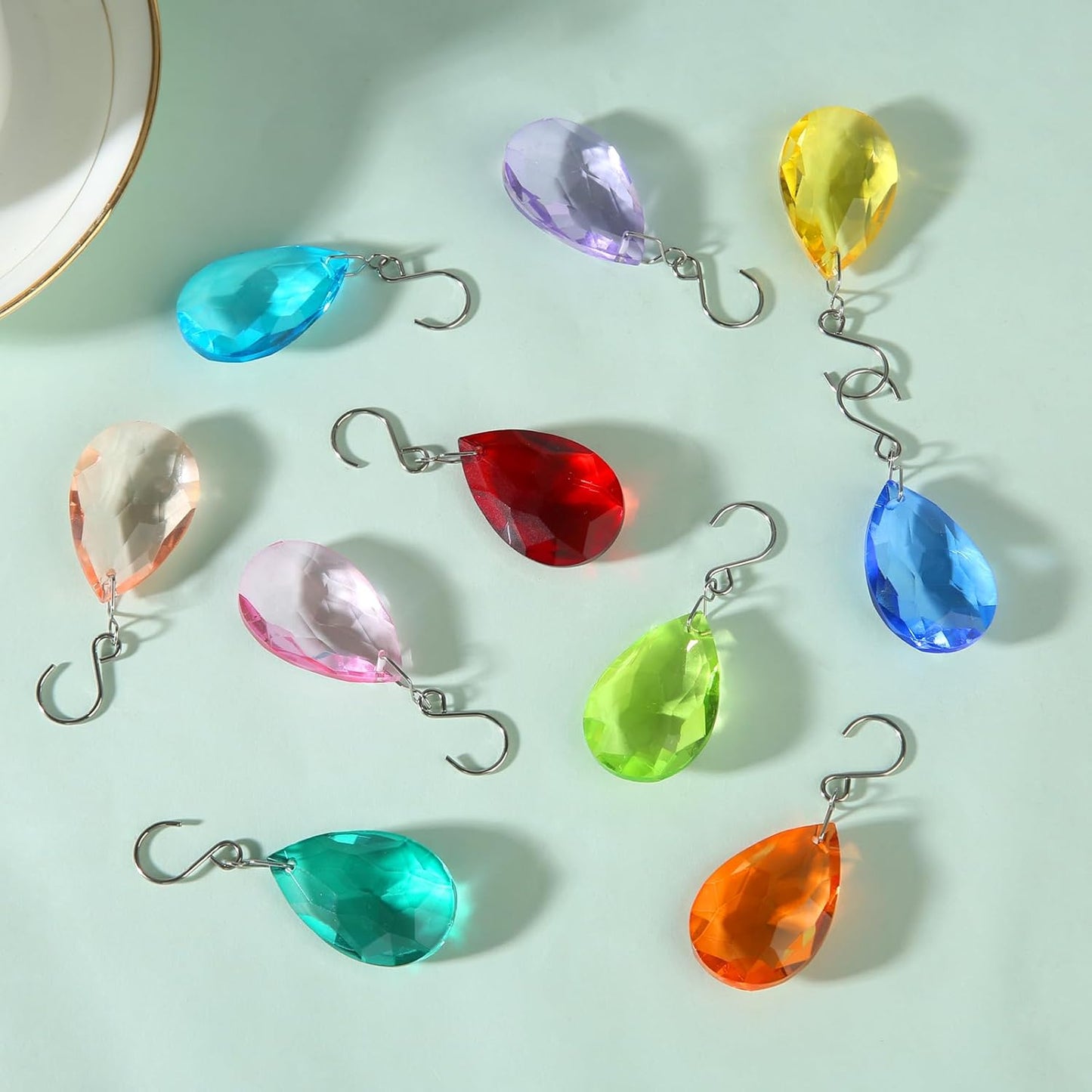 38mm Crystal Suncatcher Prism, 10pcs Multicolor Teardrop Crystals Chandeliers Replacement Pendants for Lamp Windows Hanging Rainbow Maker Ornaments Birthday Wedding Party Home Decor Gifts