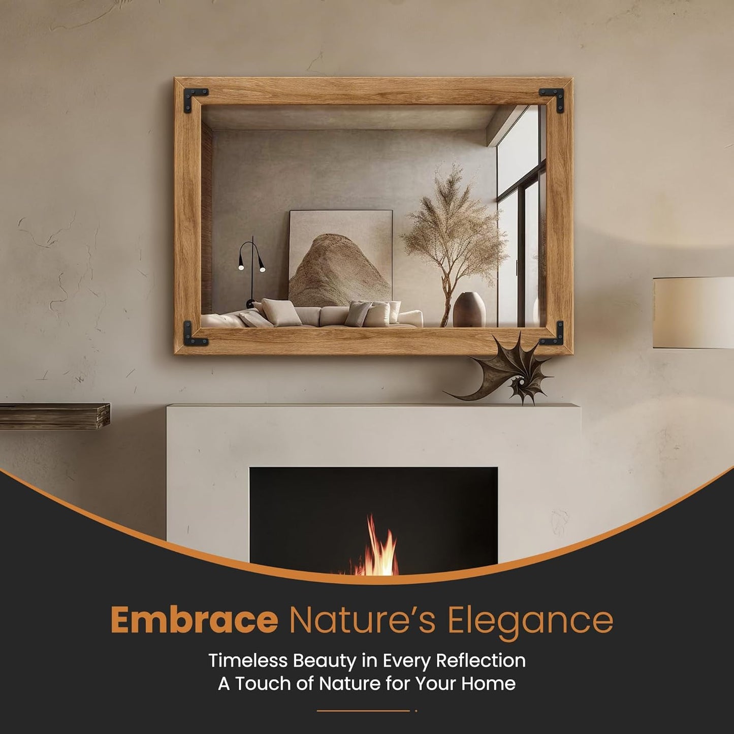 Full Length Mirror with Wooden Frame, 40"X28" Solid Wood Standing Floor Mirror for Farmhouse, Bathroom, Bedroom Decor, Hanging or Leaning Wall-Mounted