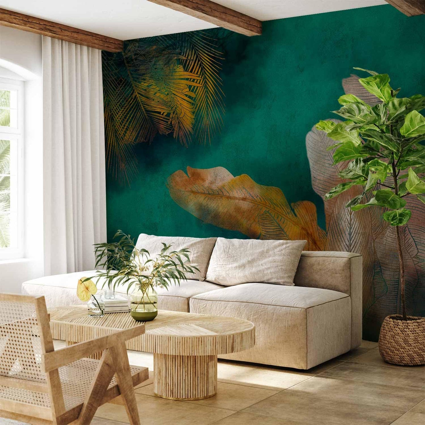 artgeist Premium Wall Mural Jungle 157"x110"XXL Non-Woven Wallpaper Fleece Wall Decor Photo Print Picture Image Design Leaves Green Yellow Nature b-A-0825-a-a